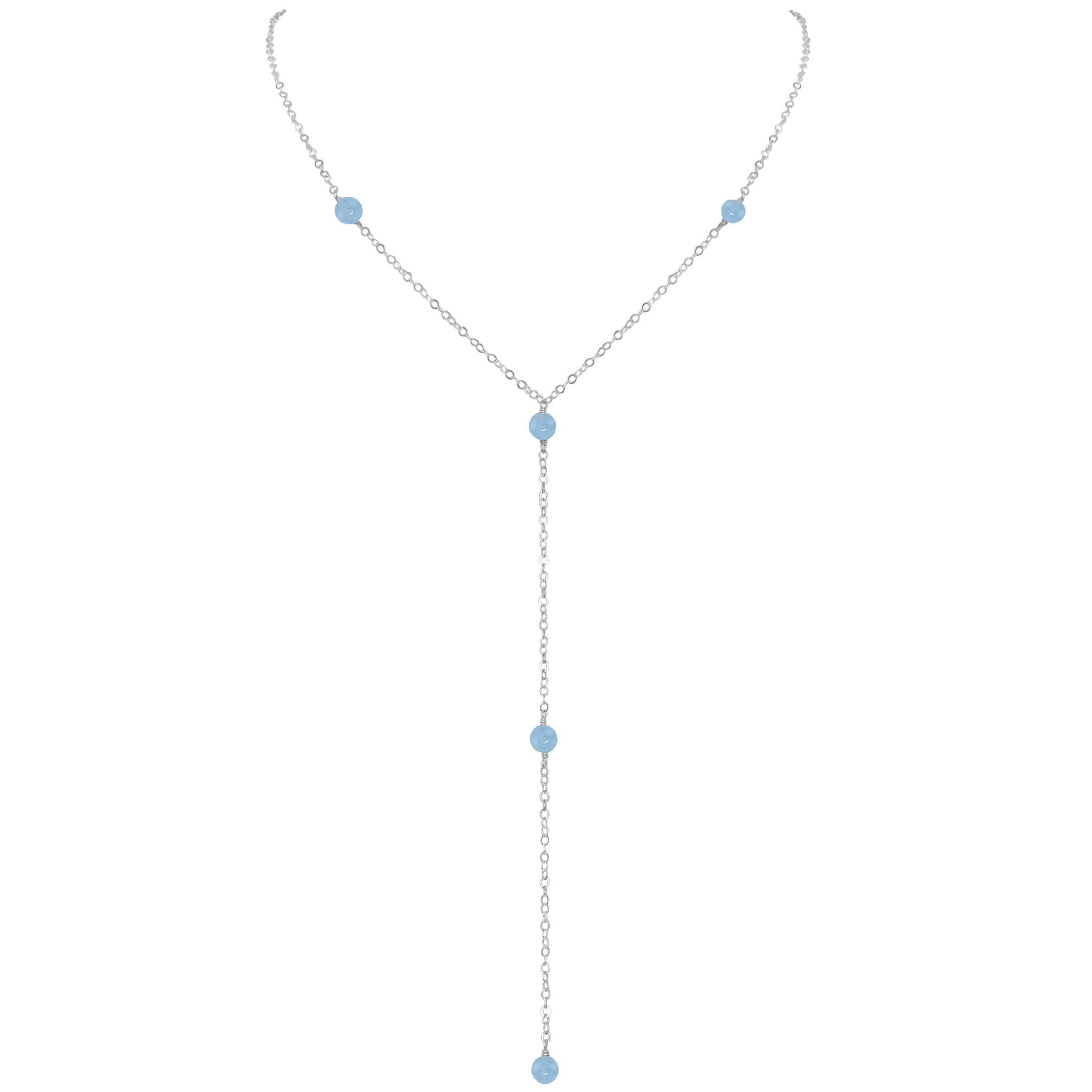 Dainty Aquamarine Lariat Necklace - Dainty Aquamarine Lariat Necklace - Sterling Silver - Luna Tide Handmade Crystal Jewellery