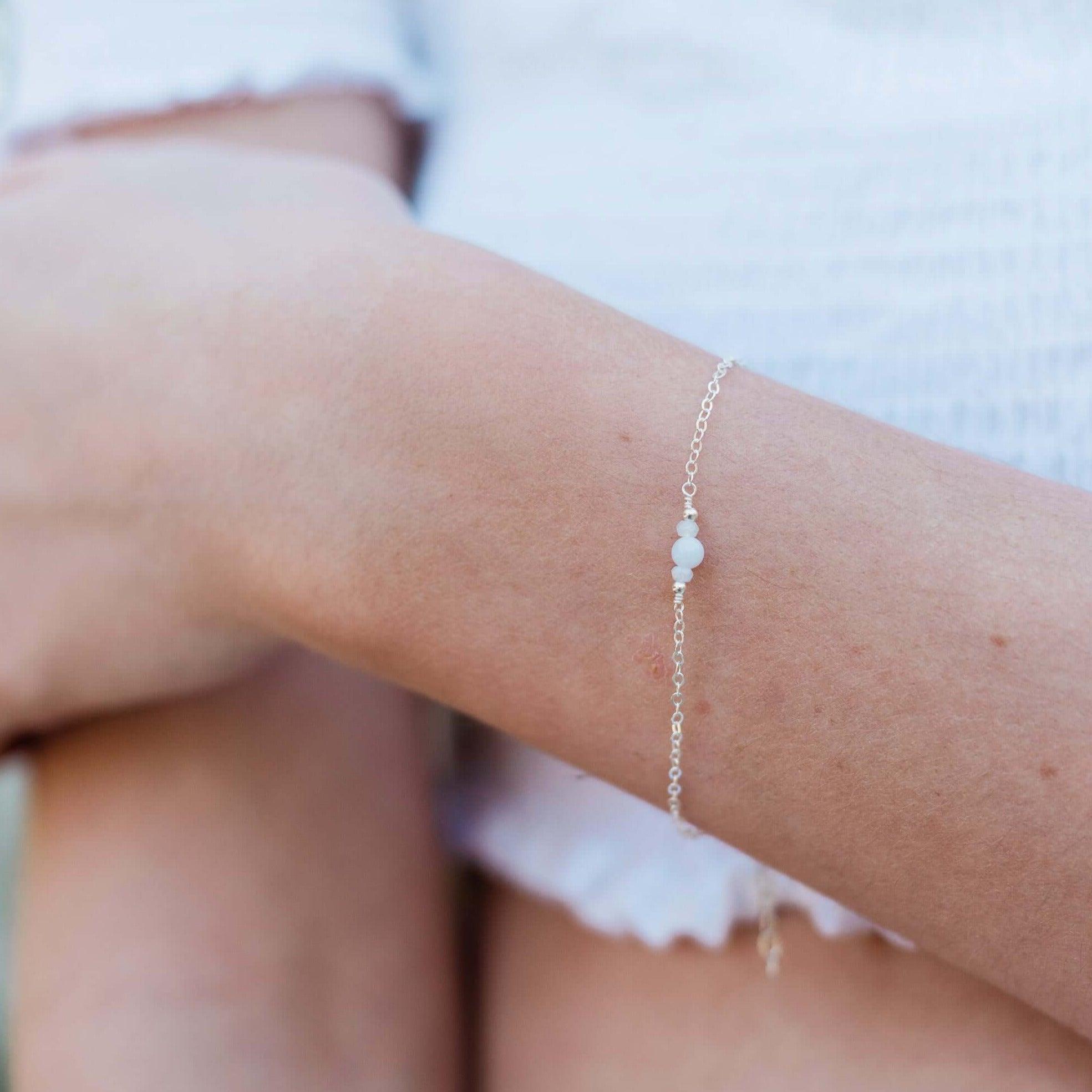 Dainty Blue Lace Agate Gemstone Bracelet - Dainty Blue Lace Agate Gemstone Bracelet - Sterling Silver - Luna Tide Handmade Crystal Jewellery