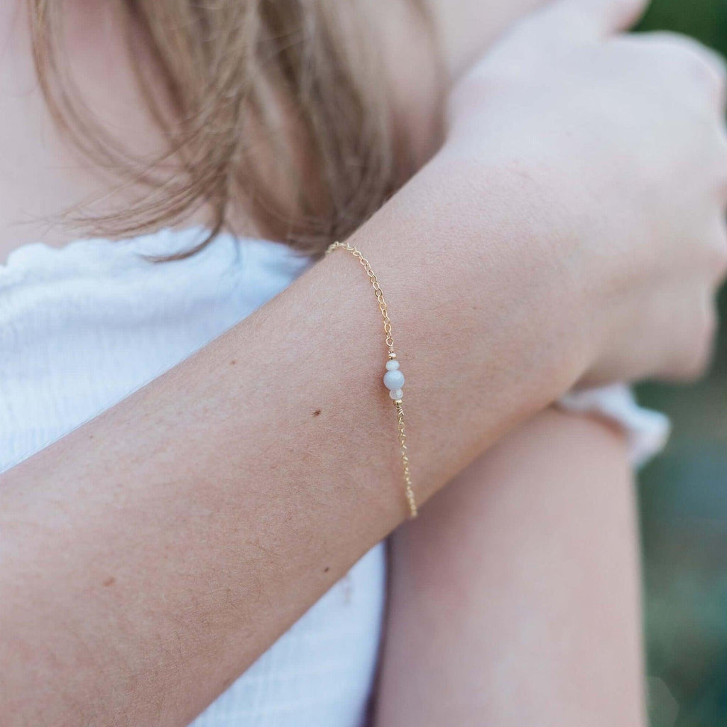 Dainty Blue Lace Agate Gemstone Bracelet - Dainty Blue Lace Agate Gemstone Bracelet - Sterling Silver - Luna Tide Handmade Crystal Jewellery