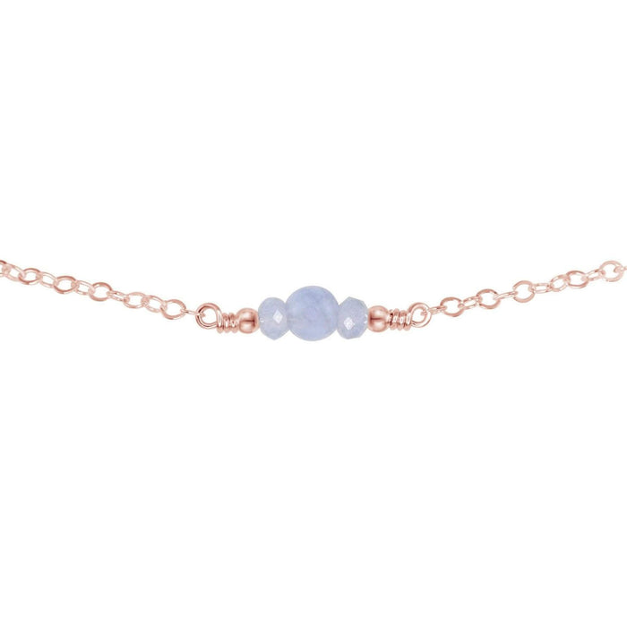 Dainty Blue Lace Agate Gemstone Choker Necklace - Dainty Blue Lace Agate Gemstone Choker Necklace - 14k Rose Gold Fill - Luna Tide Handmade Crystal Jewellery
