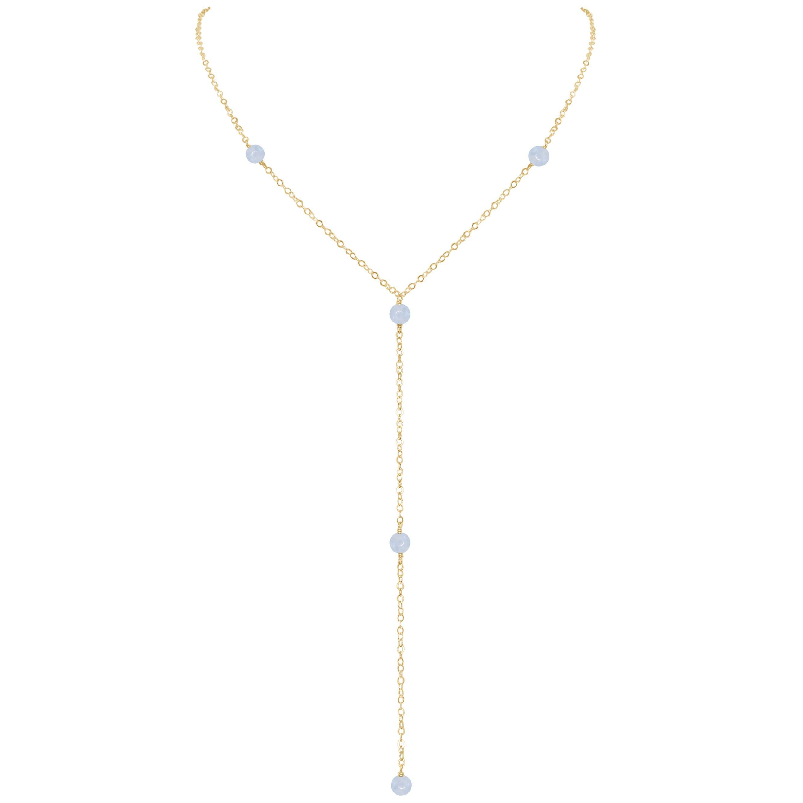Dainty Blue Lace Agate Lariat Necklace - Dainty Blue Lace Agate Lariat Necklace - 14k Gold Fill - Luna Tide Handmade Crystal Jewellery