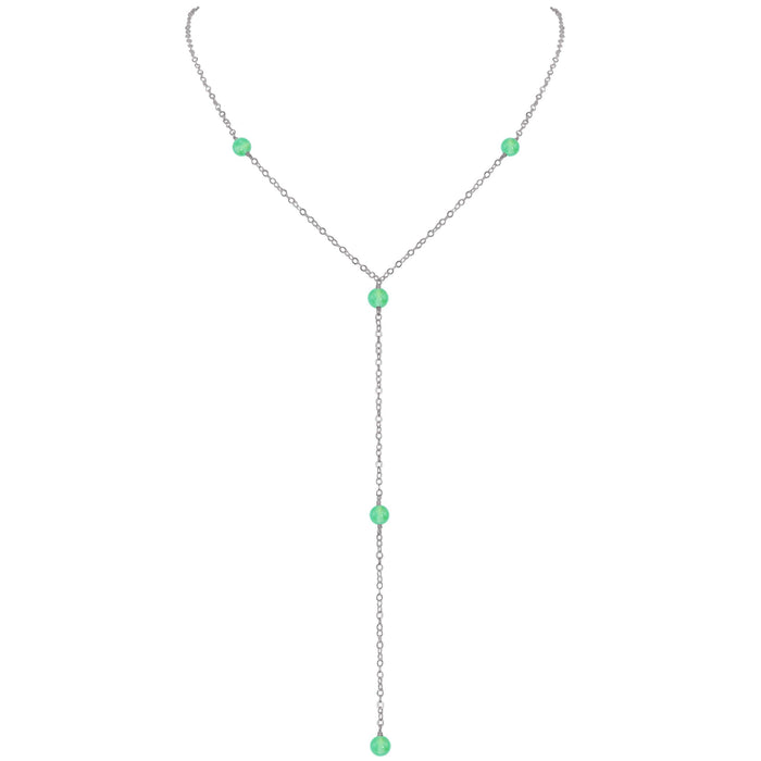 Dainty Chrysoprase Lariat Necklace - Dainty Chrysoprase Lariat Necklace - Stainless Steel - Luna Tide Handmade Crystal Jewellery