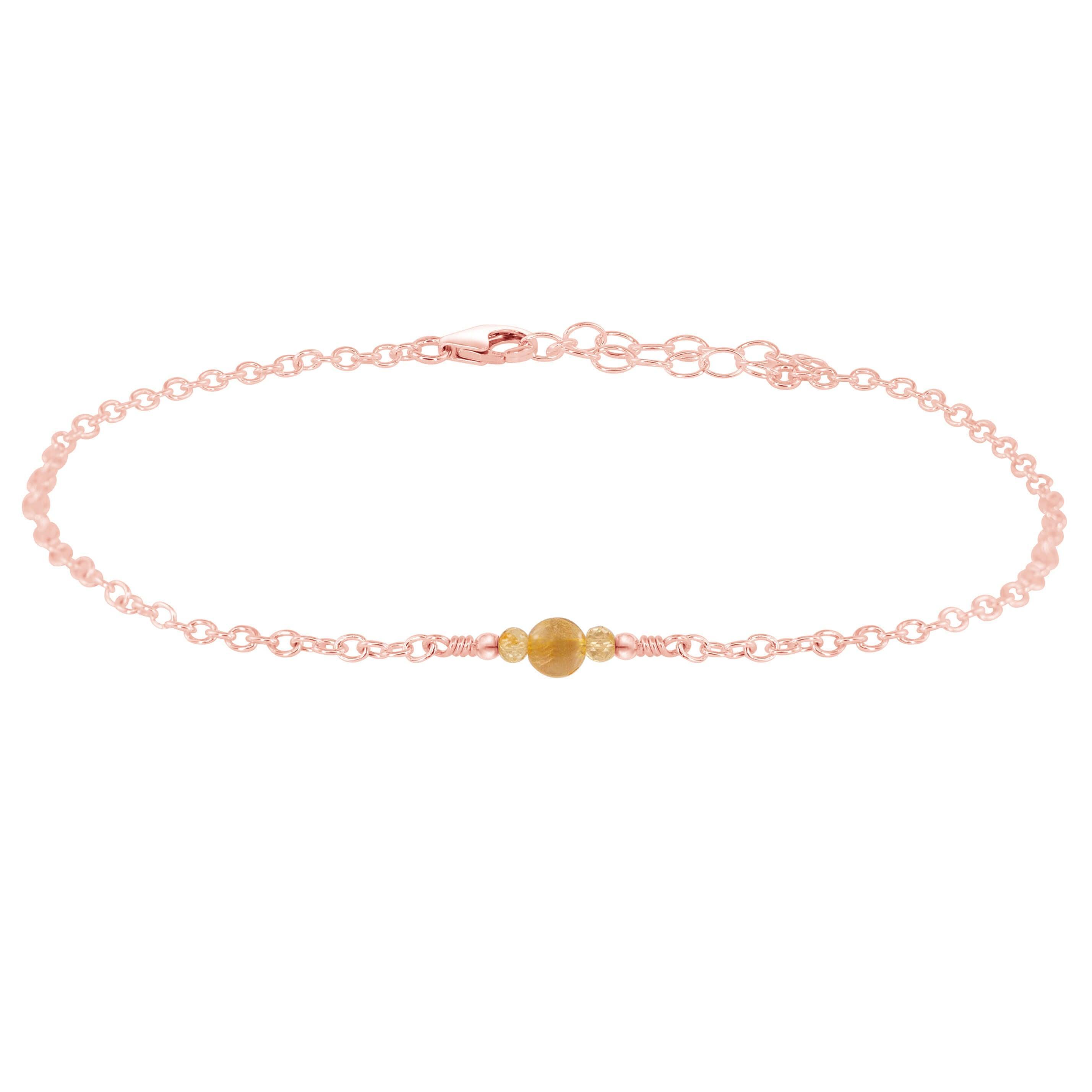 Dainty Citrine Gemstone Anklet - Dainty Citrine Gemstone Anklet - 14k Rose Gold Fill - Luna Tide Handmade Crystal Jewellery