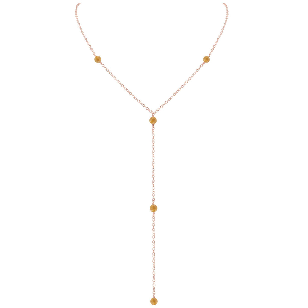Dainty Citrine Lariat Necklace - Dainty Citrine Lariat Necklace - 14k Rose Gold Fill - Luna Tide Handmade Crystal Jewellery