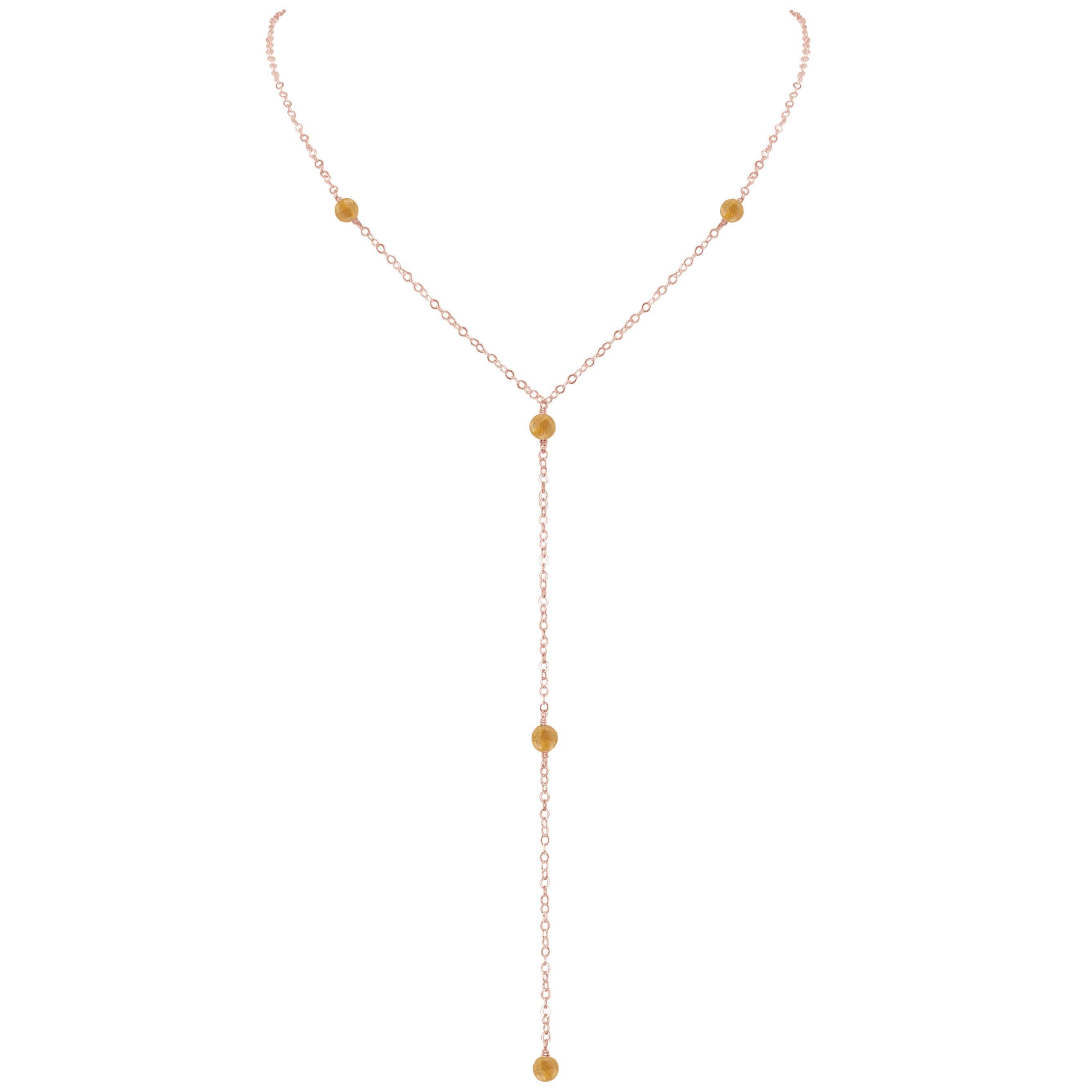 Dainty Citrine Lariat Necklace - Dainty Citrine Lariat Necklace - 14k Rose Gold Fill - Luna Tide Handmade Crystal Jewellery