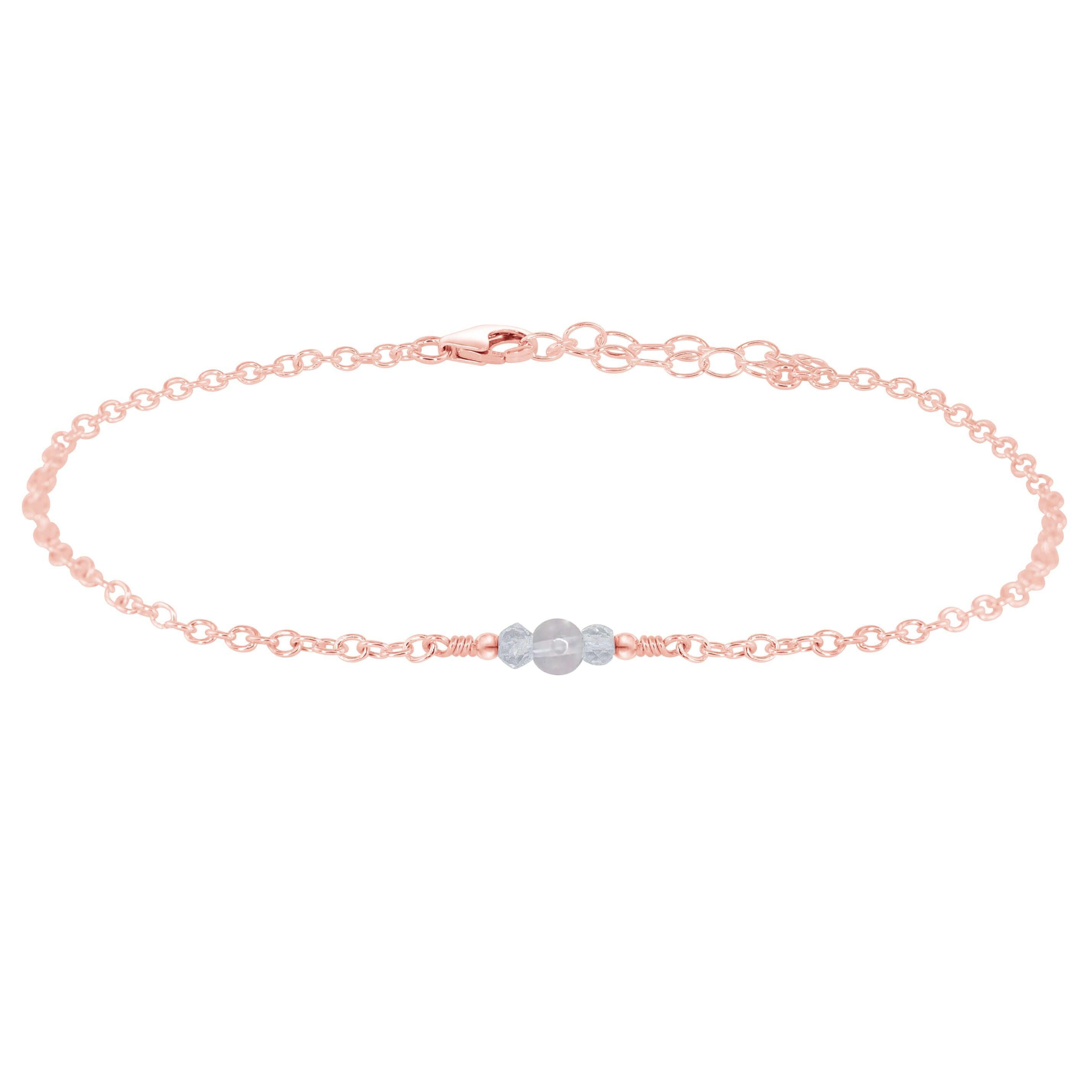 Dainty Crystal Quartz Gemstone Anklet - Dainty Crystal Quartz Gemstone Anklet - 14k Rose Gold Fill - Luna Tide Handmade Crystal Jewellery