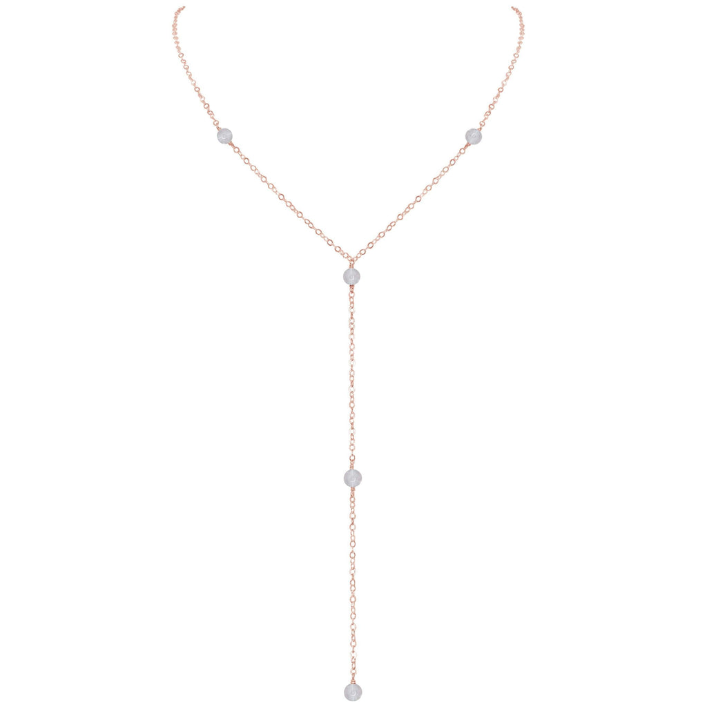 Dainty Crystal Quartz Lariat Necklace - Dainty Crystal Quartz Lariat Necklace - 14k Rose Gold Fill - Luna Tide Handmade Crystal Jewellery
