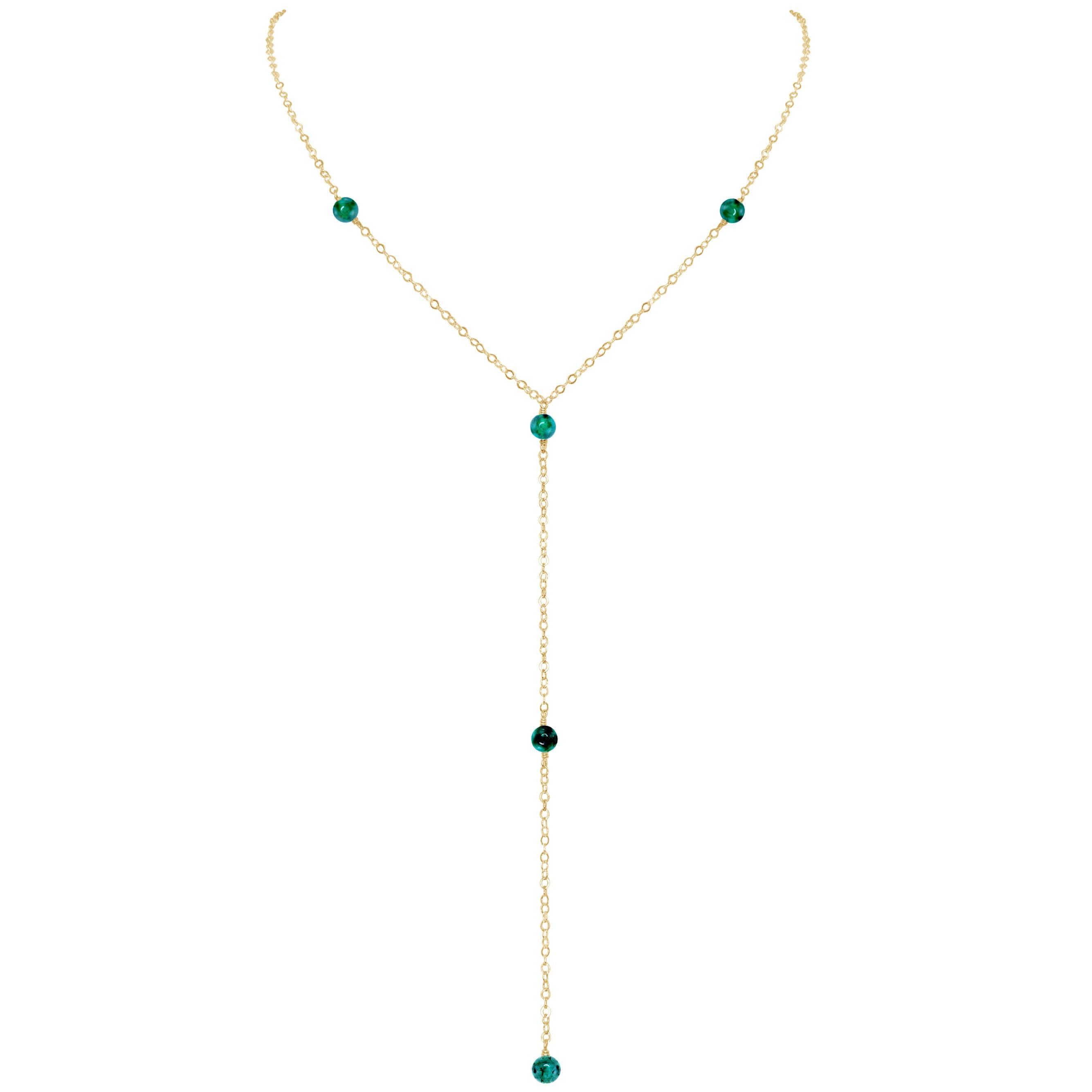 Dainty Emerald Lariat Necklace - Dainty Emerald Lariat Necklace - 14k Gold Fill - Luna Tide Handmade Crystal Jewellery