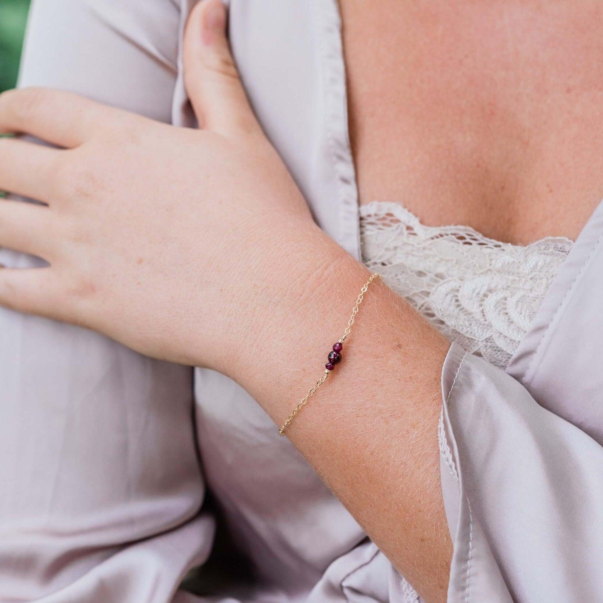Dainty Garnet Gemstone Bracelet - Dainty Garnet Gemstone Bracelet - 14k Gold Fill - Luna Tide Handmade Crystal Jewellery