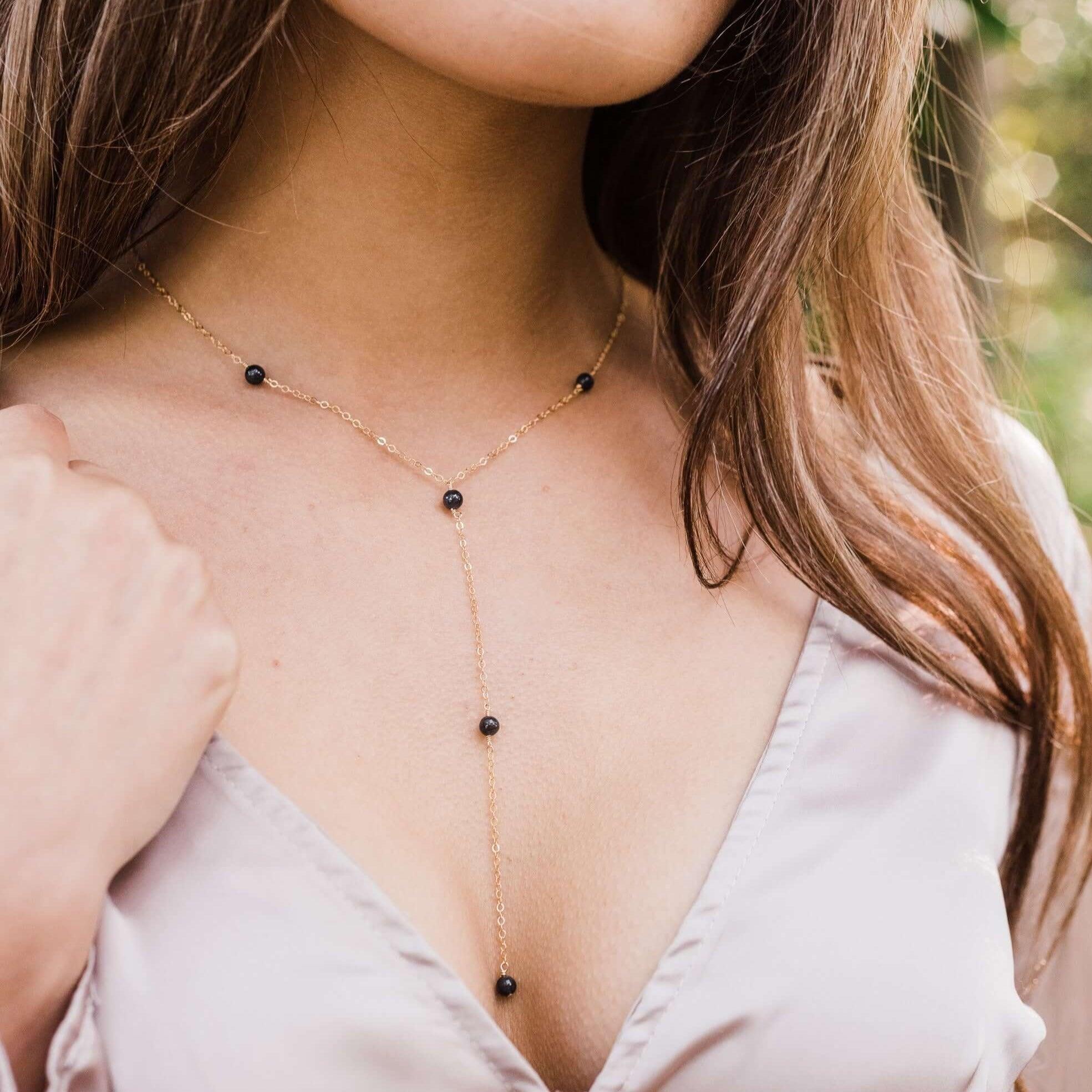 Dainty Iolite Lariat Necklace - Dainty Iolite Lariat Necklace - 14k Gold Fill - Luna Tide Handmade Crystal Jewellery