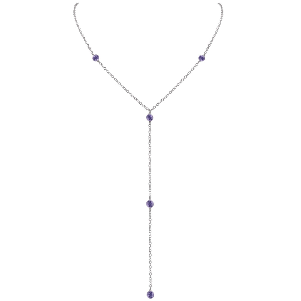 Dainty Iolite Lariat Necklace - Dainty Iolite Lariat Necklace - Stainless Steel - Luna Tide Handmade Crystal Jewellery