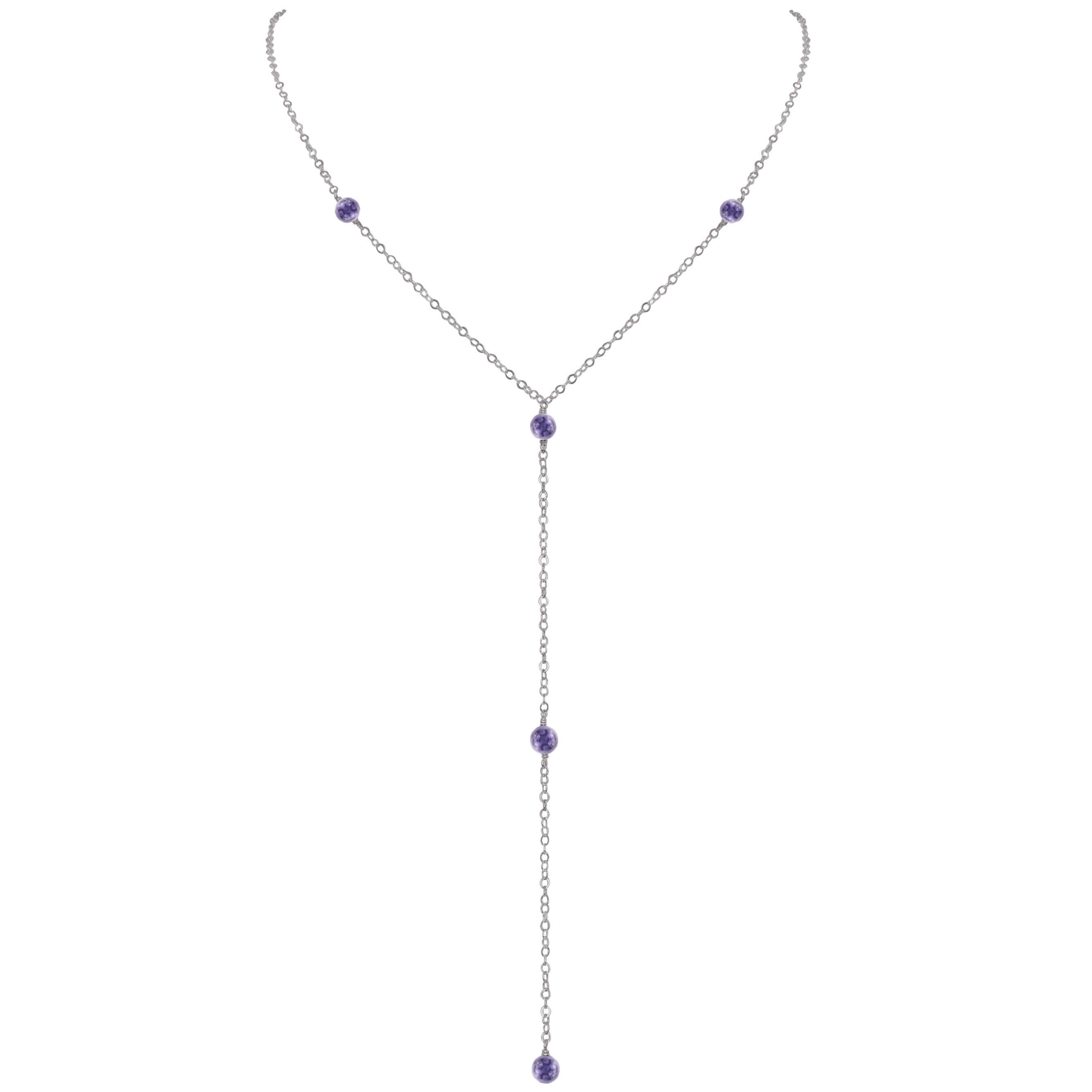Dainty Iolite Lariat Necklace - Dainty Iolite Lariat Necklace - Stainless Steel - Luna Tide Handmade Crystal Jewellery