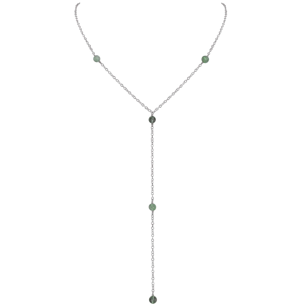 Dainty Labradorite Lariat Necklace - Dainty Labradorite Lariat Necklace - Stainless Steel - Luna Tide Handmade Crystal Jewellery