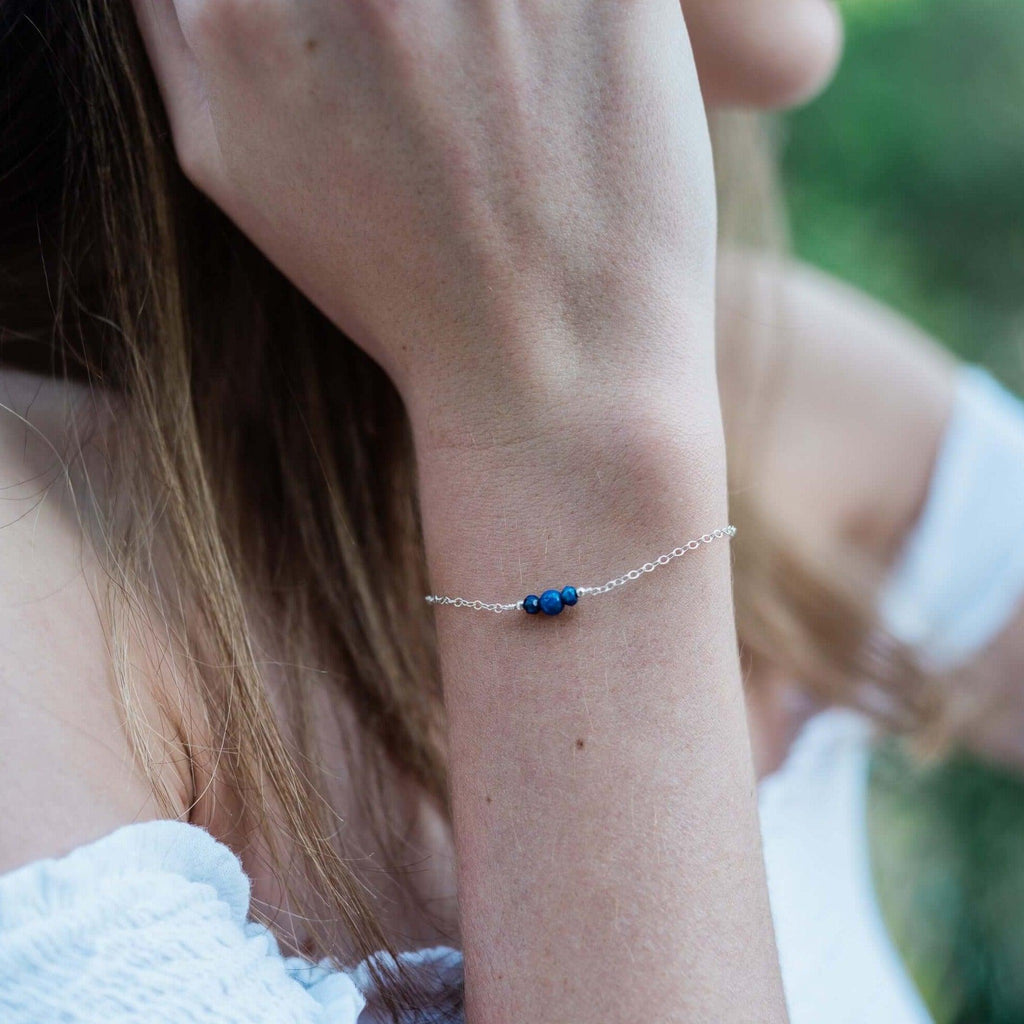 Dainty Lapis Lazuli Gemstone Bracelet - Dainty Lapis Lazuli Gemstone Bracelet - Sterling Silver - Luna Tide Handmade Crystal Jewellery