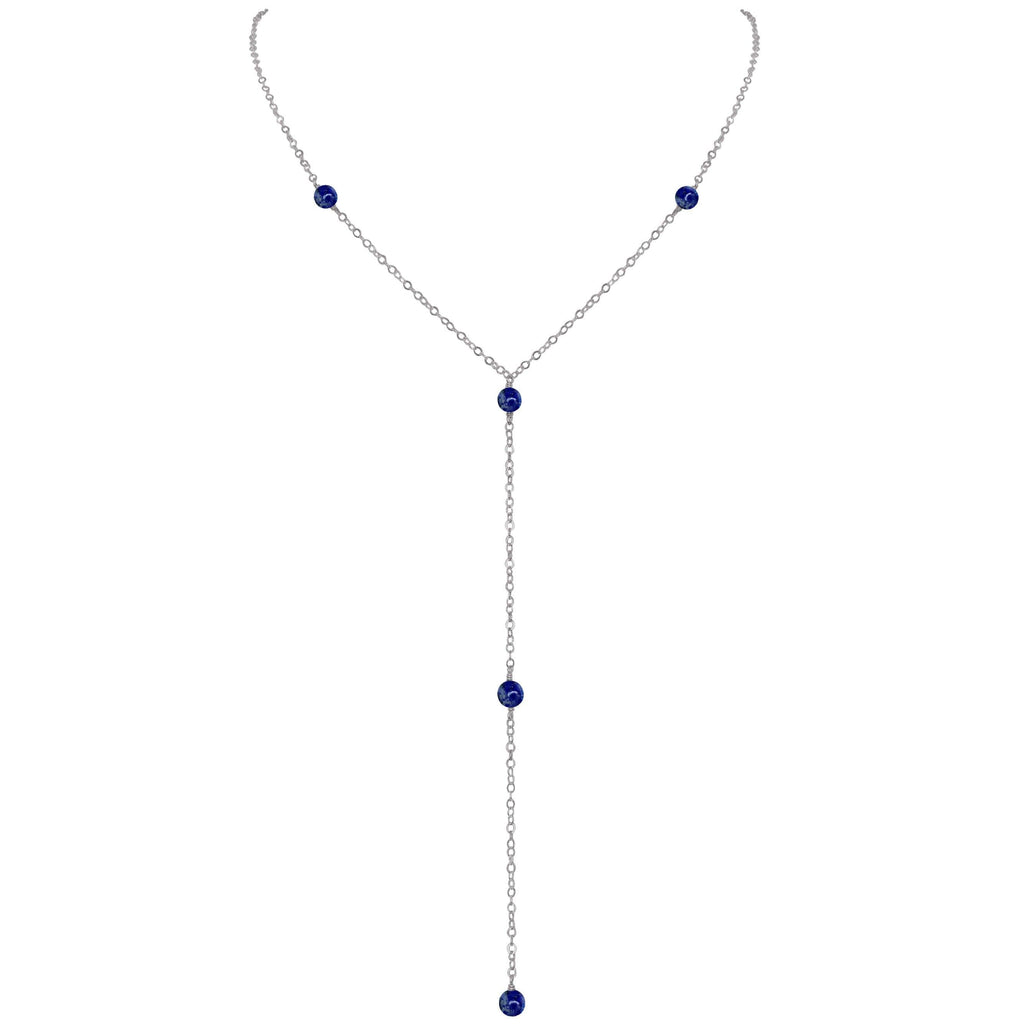 Dainty Lapis Lazuli Lariat Necklace - Dainty Lapis Lazuli Lariat Necklace - Stainless Steel - Luna Tide Handmade Crystal Jewellery