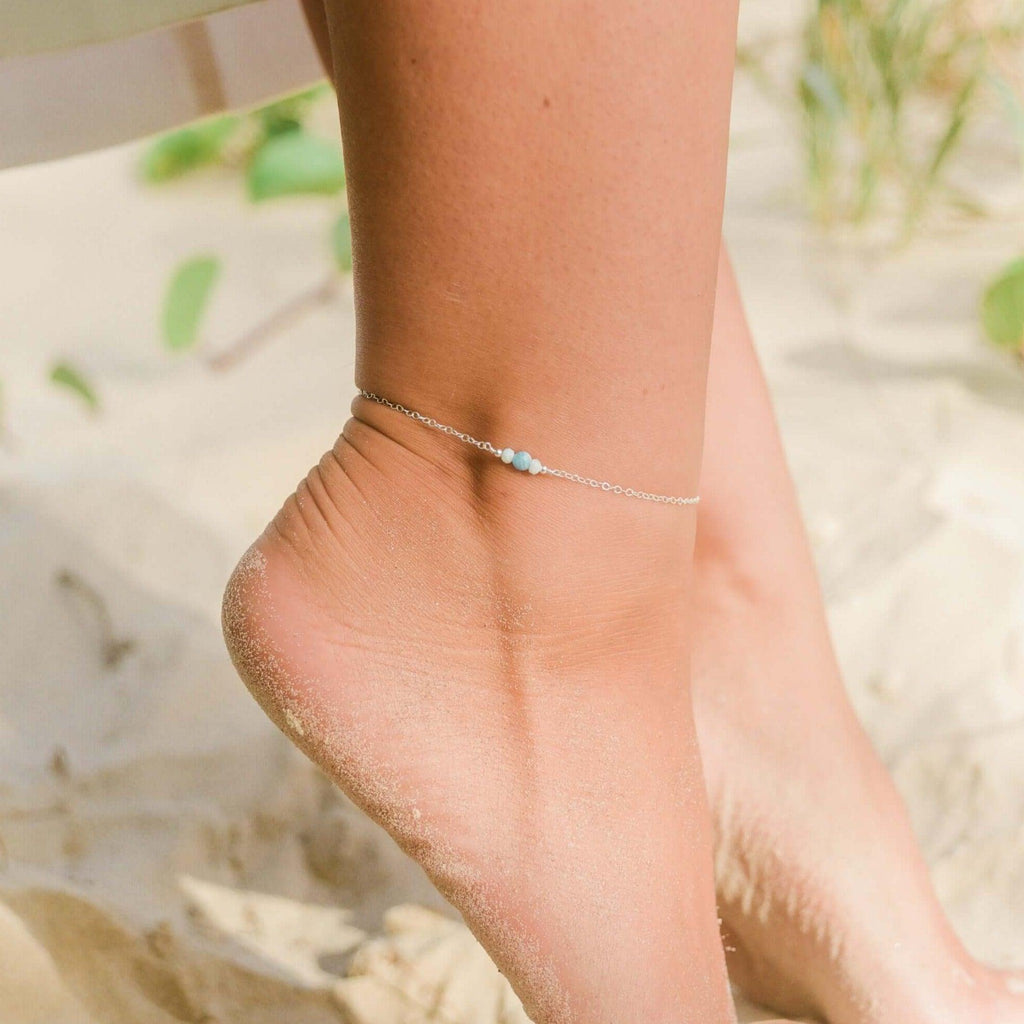 Dainty Larimar Gemstone Anklet - Dainty Larimar Gemstone Anklet - Sterling Silver - Luna Tide Handmade Crystal Jewellery