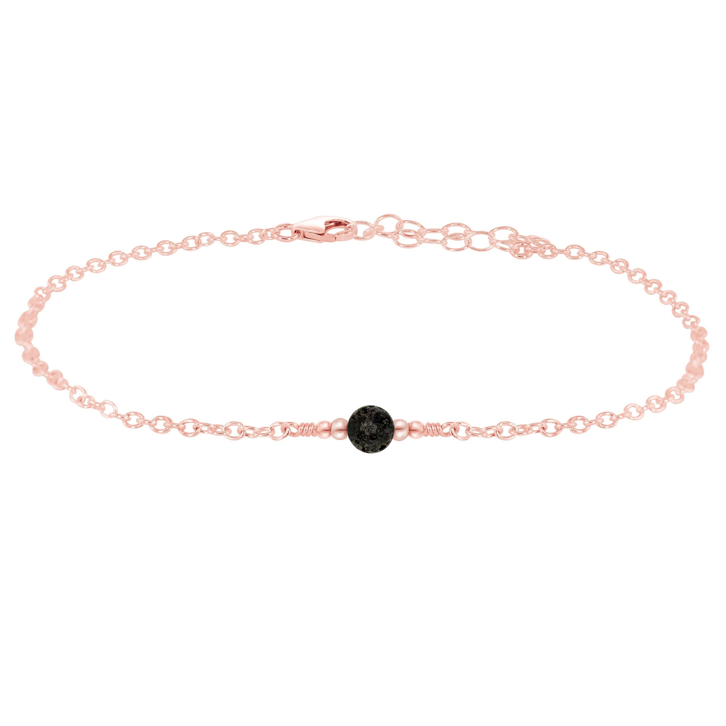 Dainty Lava Stone Essential Oil Diffuser Gemstone Anklet - Dainty Lava Stone Essential Oil Diffuser Gemstone Anklet - 14k Rose Gold Fill - Luna Tide Handmade Crystal Jewellery