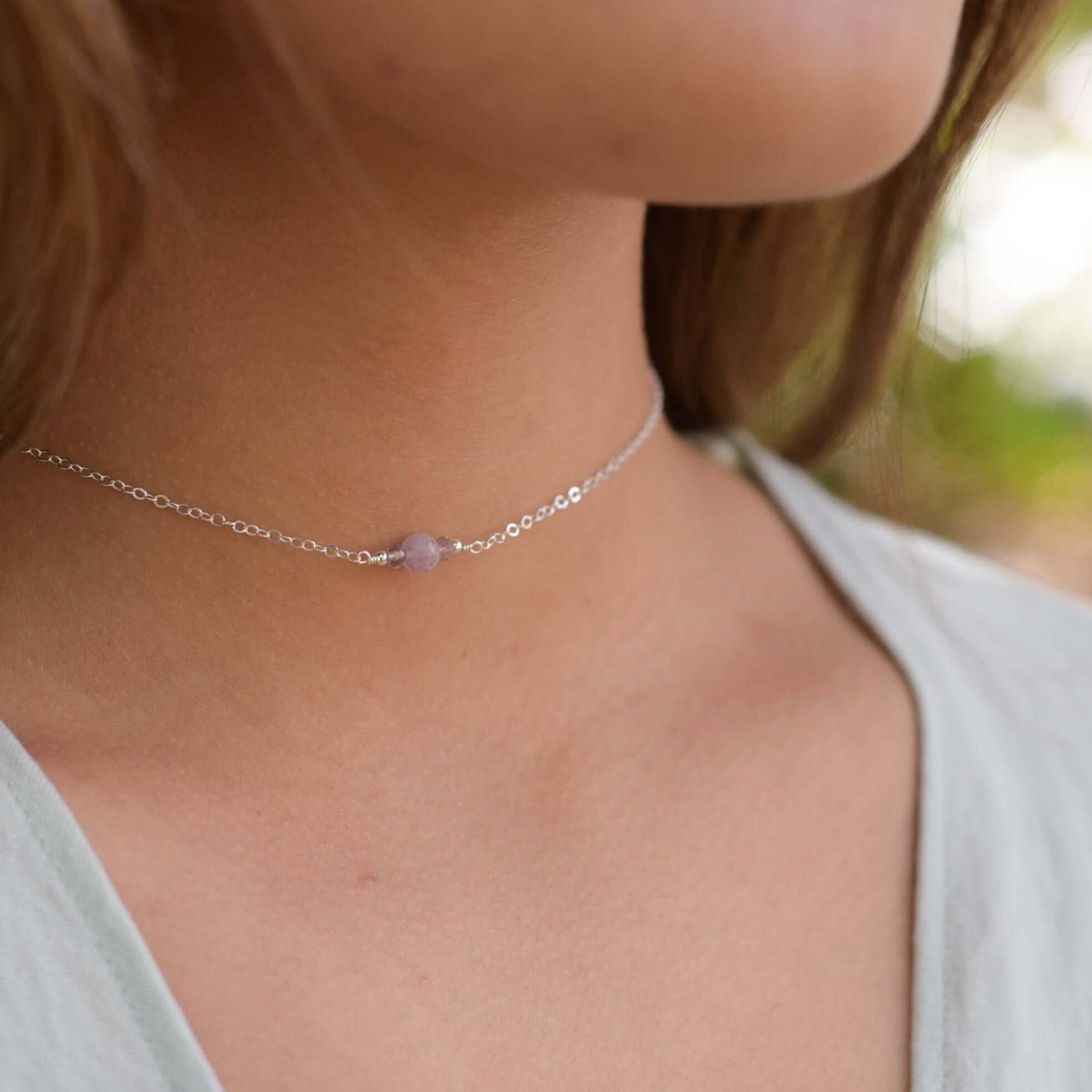 Dainty Lavender Amethyst Gemstone Choker Necklace - Dainty Lavender Amethyst Gemstone Choker Necklace - Sterling Silver - Luna Tide Handmade Crystal Jewellery