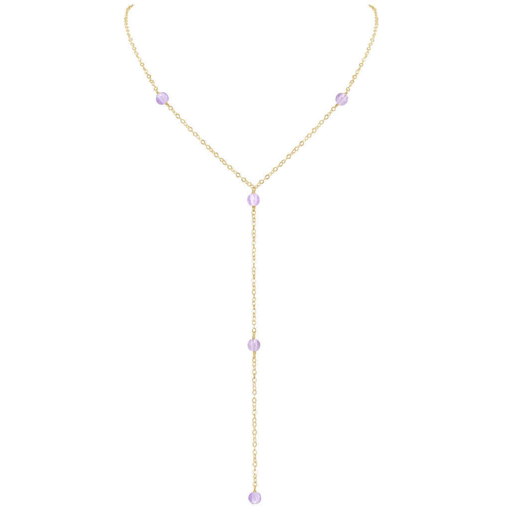 Dainty Pink Amethyst Gemstone Lariat Necklace - Dainty Pink Amethyst Gemstone Lariat Necklace - 14k Gold Fill - Luna Tide Handmade Crystal Jewellery
