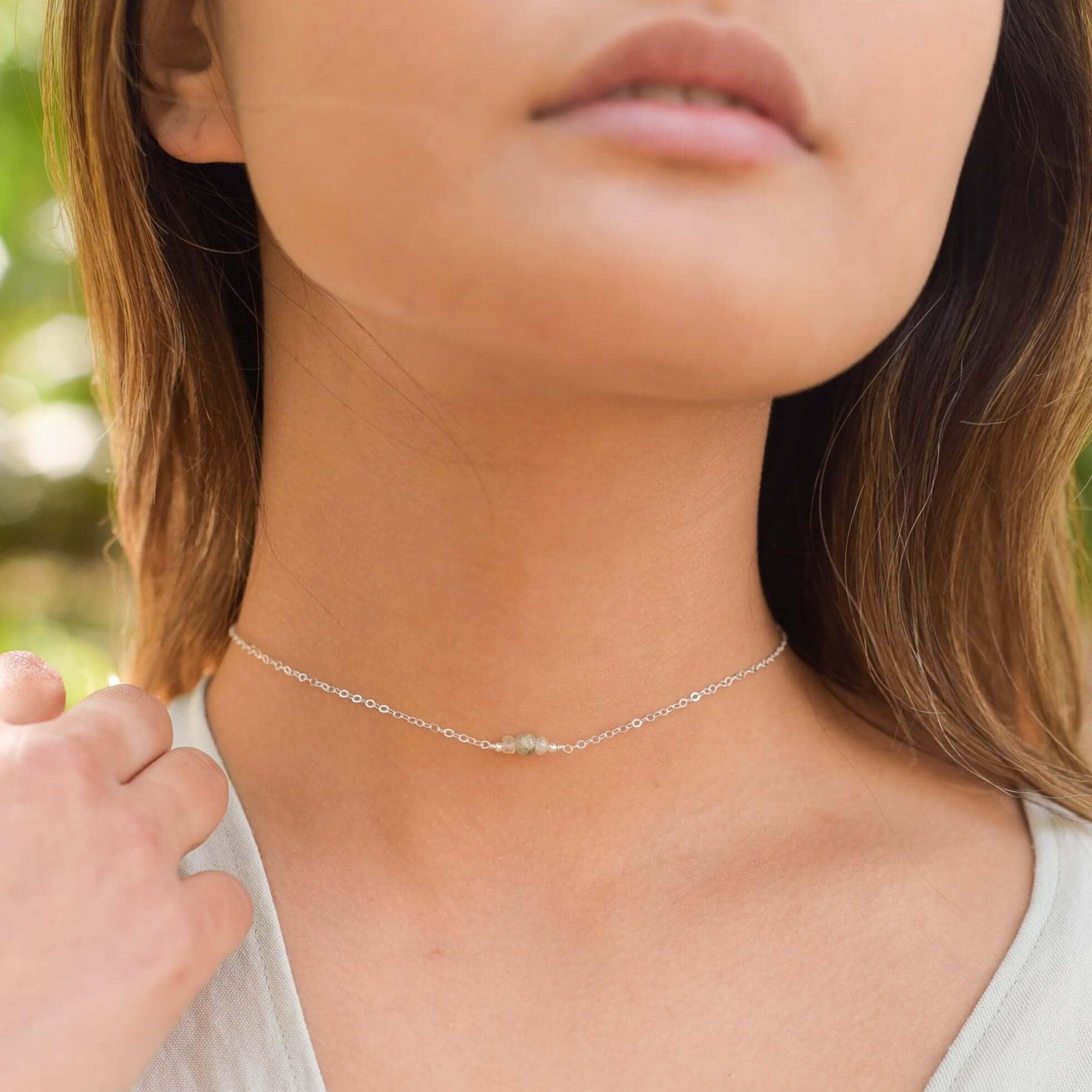 Dainty Prehnite Gemstone Choker Necklace - Dainty Prehnite Gemstone Choker Necklace - 14k Gold Fill - Luna Tide Handmade Crystal Jewellery