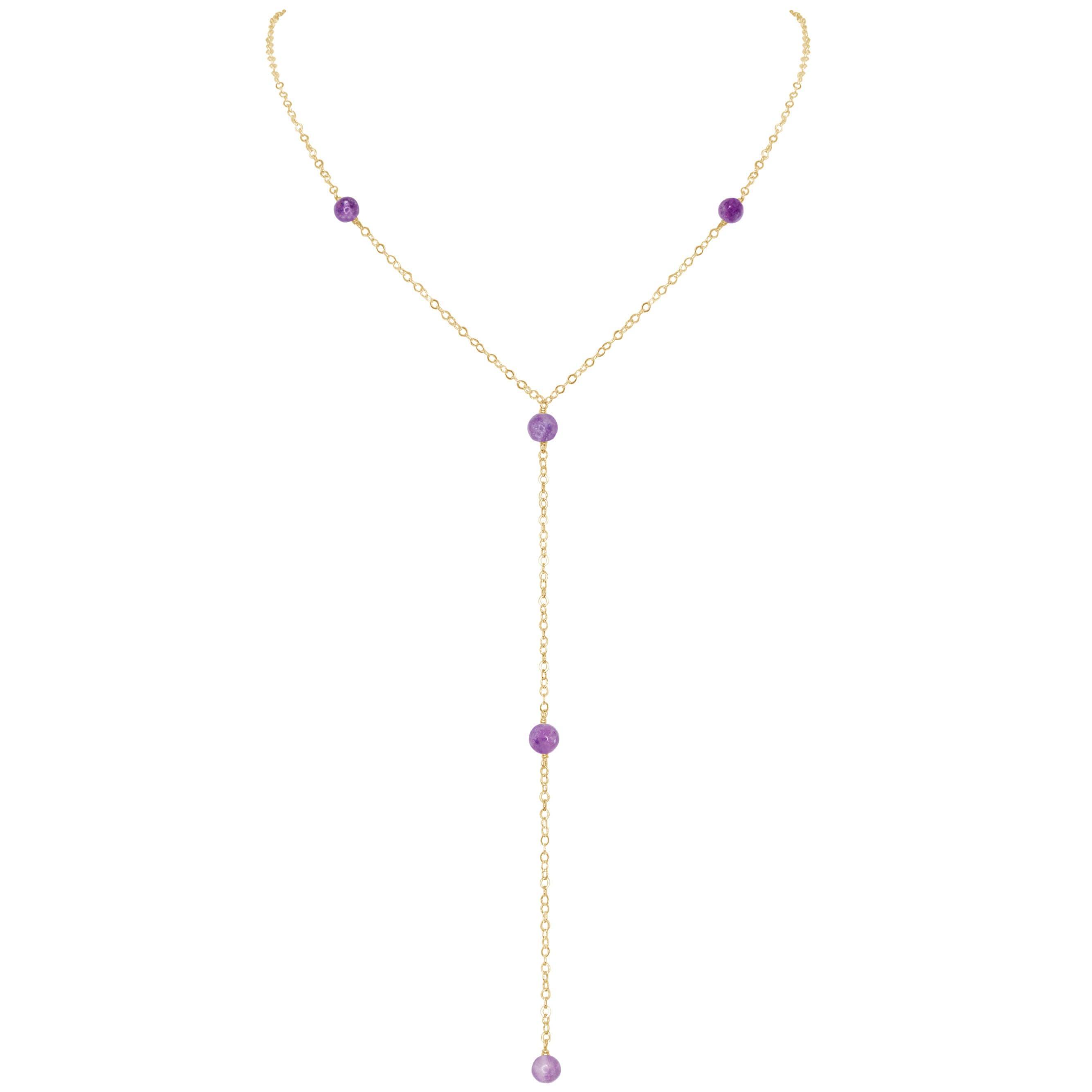 Dainty Purple Lepidolite Gemstone Lariat Necklace - Dainty Purple Lepidolite Gemstone Lariat Necklace - 14k Gold Fill - Luna Tide Handmade Crystal Jewellery
