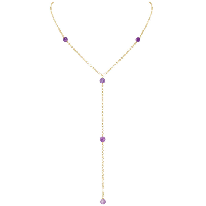 Dainty Purple Lepidolite Gemstone Lariat Necklace - Dainty Purple Lepidolite Gemstone Lariat Necklace - 14k Gold Fill - Luna Tide Handmade Crystal Jewellery