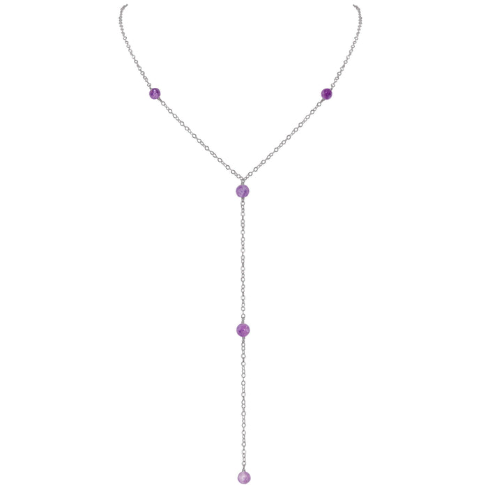 Dainty Purple Lepidolite Gemstone Lariat Necklace - Dainty Purple Lepidolite Gemstone Lariat Necklace - Stainless Steel - Luna Tide Handmade Crystal Jewellery