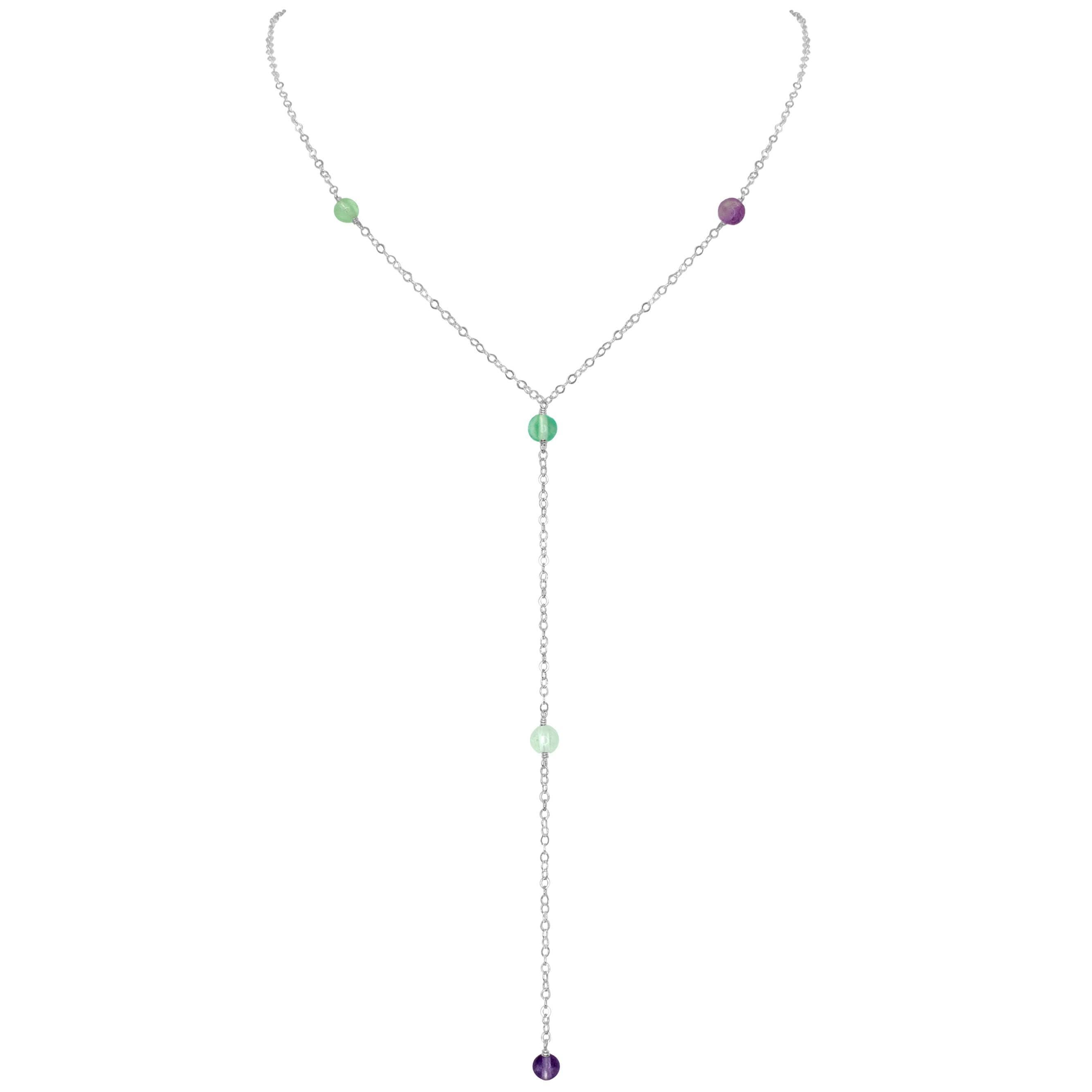Dainty Rainbow Fluorite Lariat Necklace - Dainty Rainbow Fluorite Lariat Necklace - Sterling Silver - Luna Tide Handmade Crystal Jewellery
