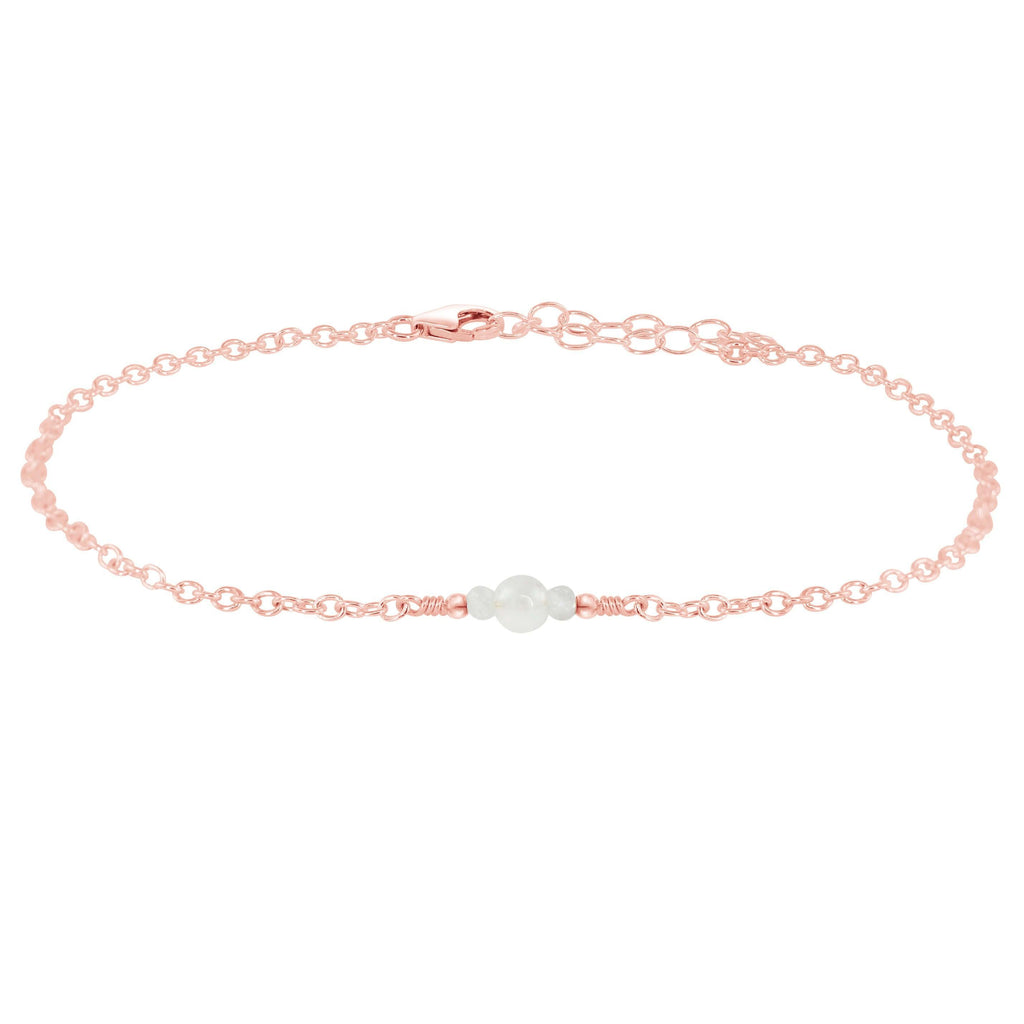 Dainty Rainbow Moonstone Gemstone Anklet - Dainty Rainbow Moonstone Gemstone Anklet - 14k Rose Gold Fill - Luna Tide Handmade Crystal Jewellery