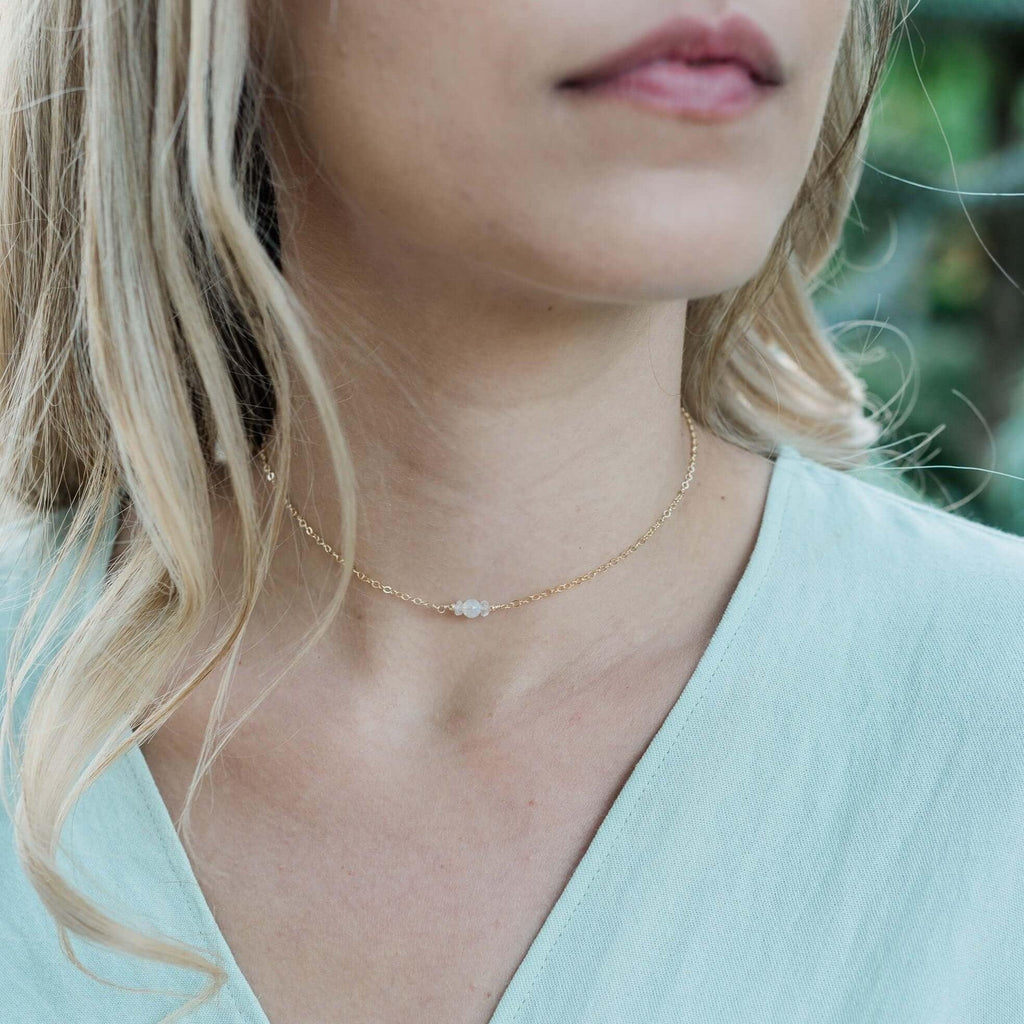 Dainty Rainbow Moonstone Gemstone Choker Necklace - Dainty Rainbow Moonstone Gemstone Choker Necklace - 14k Gold Fill - Luna Tide Handmade Crystal Jewellery