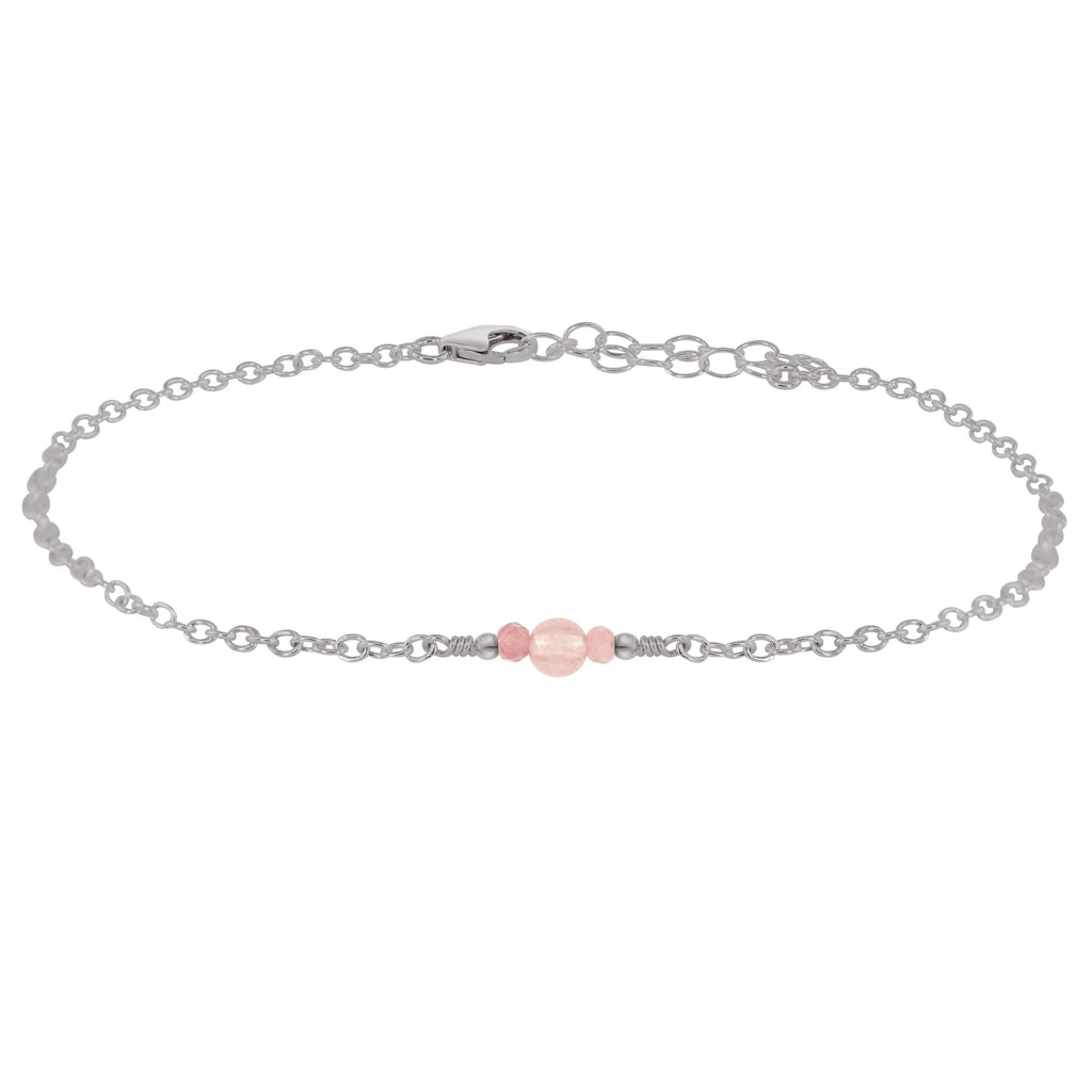 Dainty Rose Quartz Gemstone Anklet - Dainty Rose Quartz Gemstone Anklet - Stainless Steel - Luna Tide Handmade Crystal Jewellery