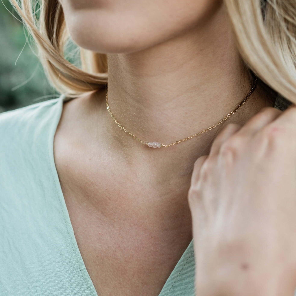 Dainty Rose Quartz Gemstone Choker Necklace - Dainty Rose Quartz Gemstone Choker Necklace - Sterling Silver - Luna Tide Handmade Crystal Jewellery
