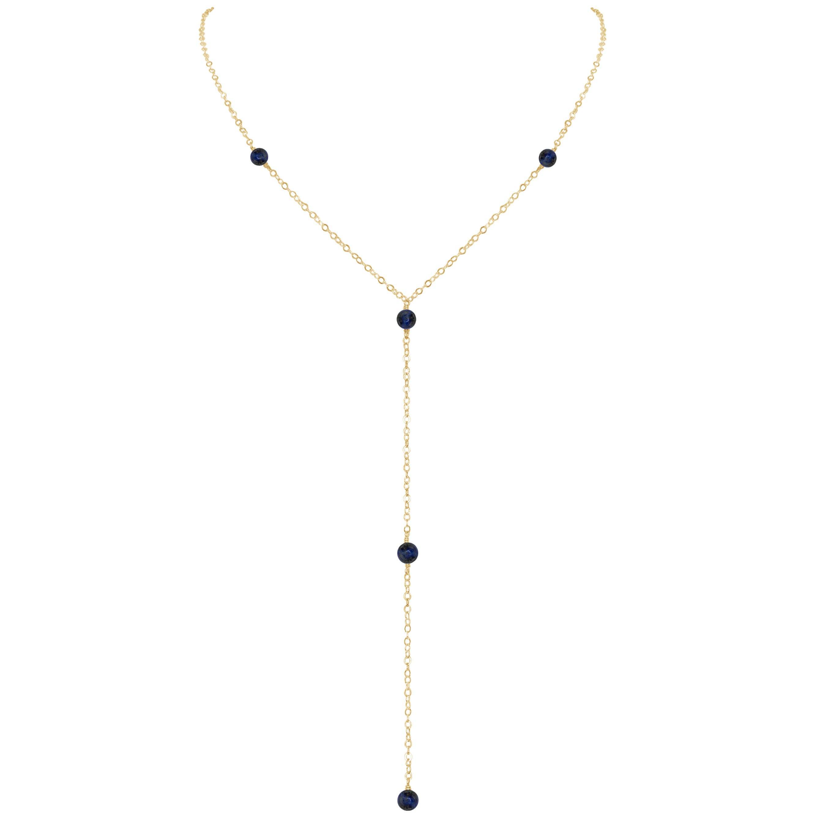 Dainty Sapphire Lariat Necklace - Dainty Sapphire Lariat Necklace - 14k Gold Fill - Luna Tide Handmade Crystal Jewellery