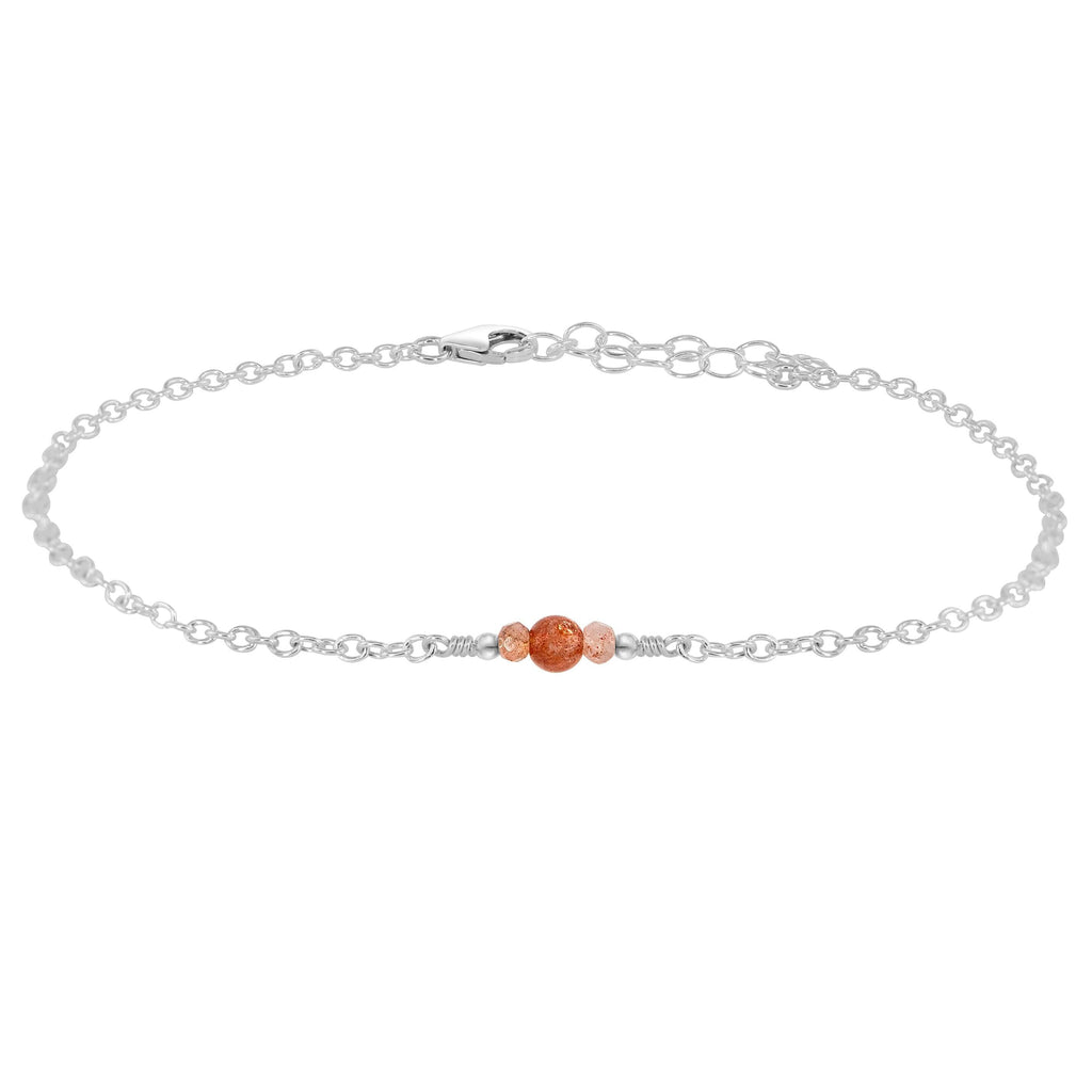 Dainty Sunstone Gemstone Anklet - Dainty Sunstone Gemstone Anklet - Sterling Silver - Luna Tide Handmade Crystal Jewellery