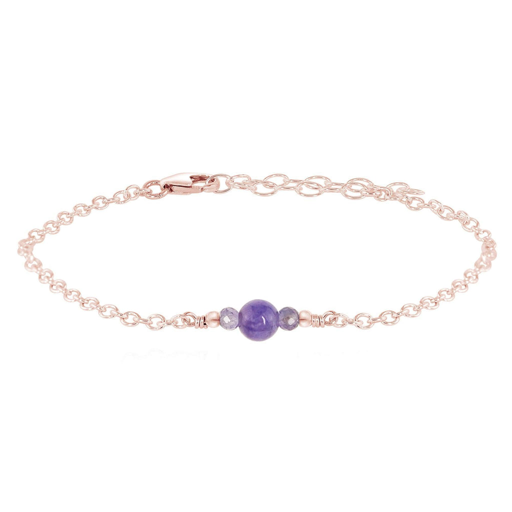 Dainty Tanzanite Gemstone Bracelet - Dainty Tanzanite Gemstone Bracelet - 14k Rose Gold Fill - Luna Tide Handmade Crystal Jewellery