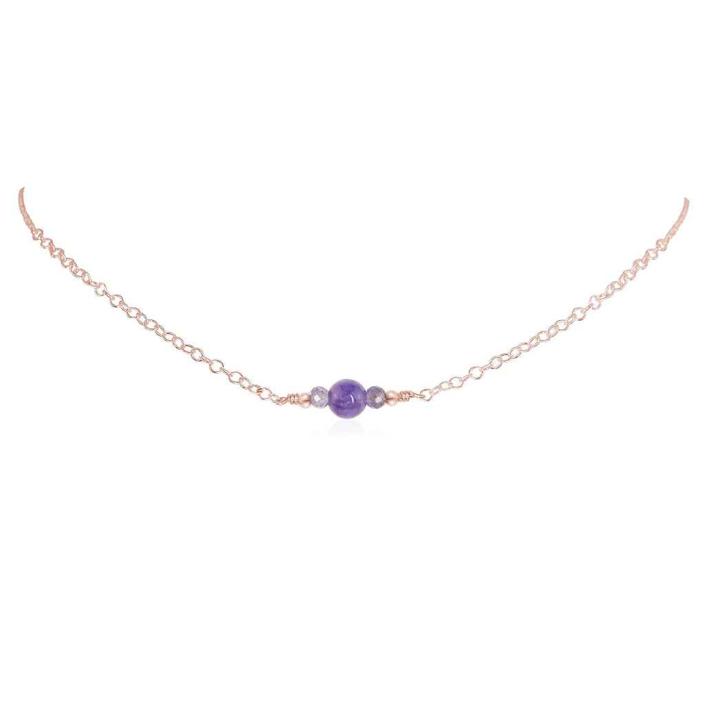 Dainty Tanzanite Gemstone Choker Necklace - Dainty Tanzanite Gemstone Choker Necklace - 14k Rose Gold Fill - Luna Tide Handmade Crystal Jewellery