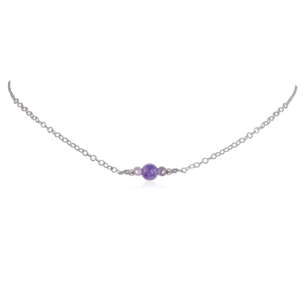 Dainty Tanzanite Gemstone Choker Necklace - Dainty Tanzanite Gemstone Choker Necklace - Stainless Steel - Luna Tide Handmade Crystal Jewellery