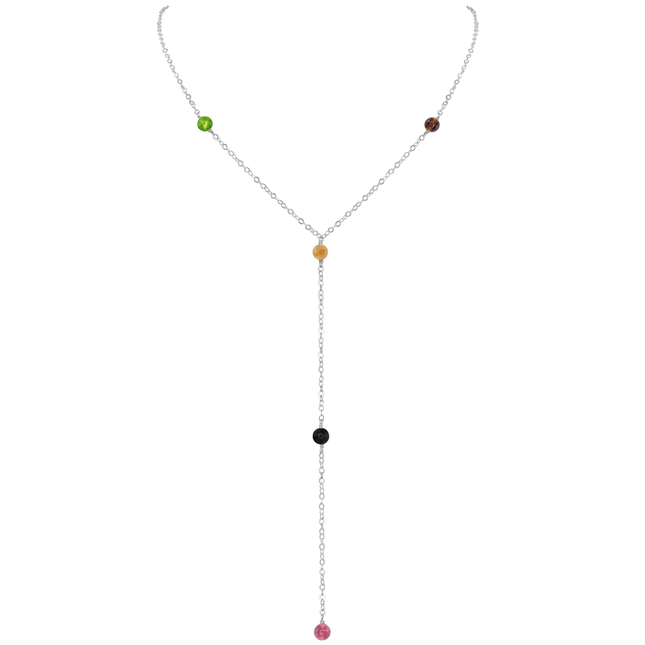 Dainty Tourmaline Lariat Necklace - Dainty Tourmaline Lariat Necklace - Sterling Silver - Luna Tide Handmade Crystal Jewellery