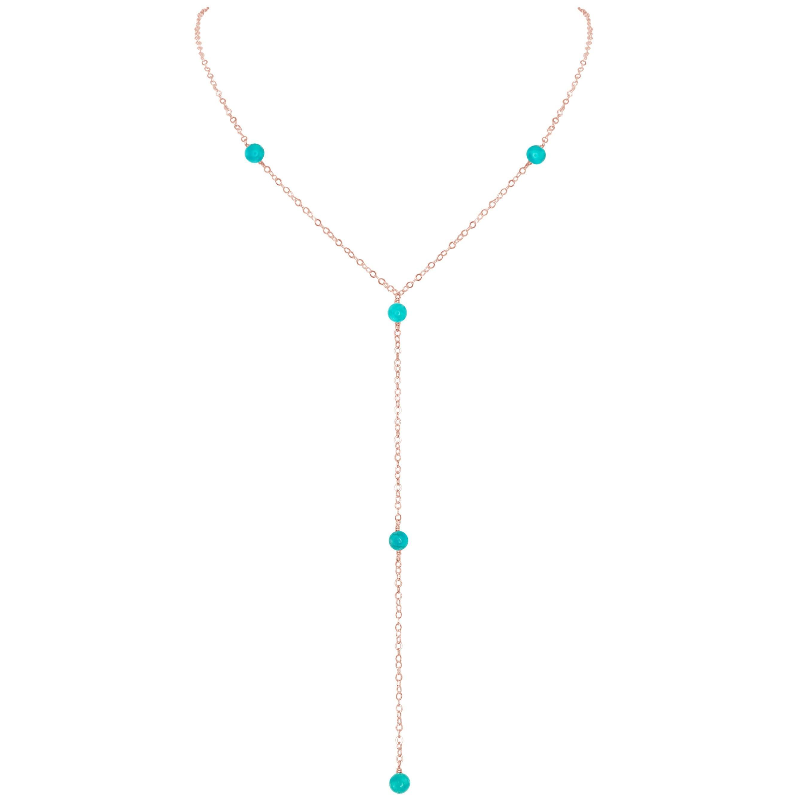 Dainty Turquoise Lariat Necklace - Dainty Turquoise Lariat Necklace - 14k Rose Gold Fill - Luna Tide Handmade Crystal Jewellery
