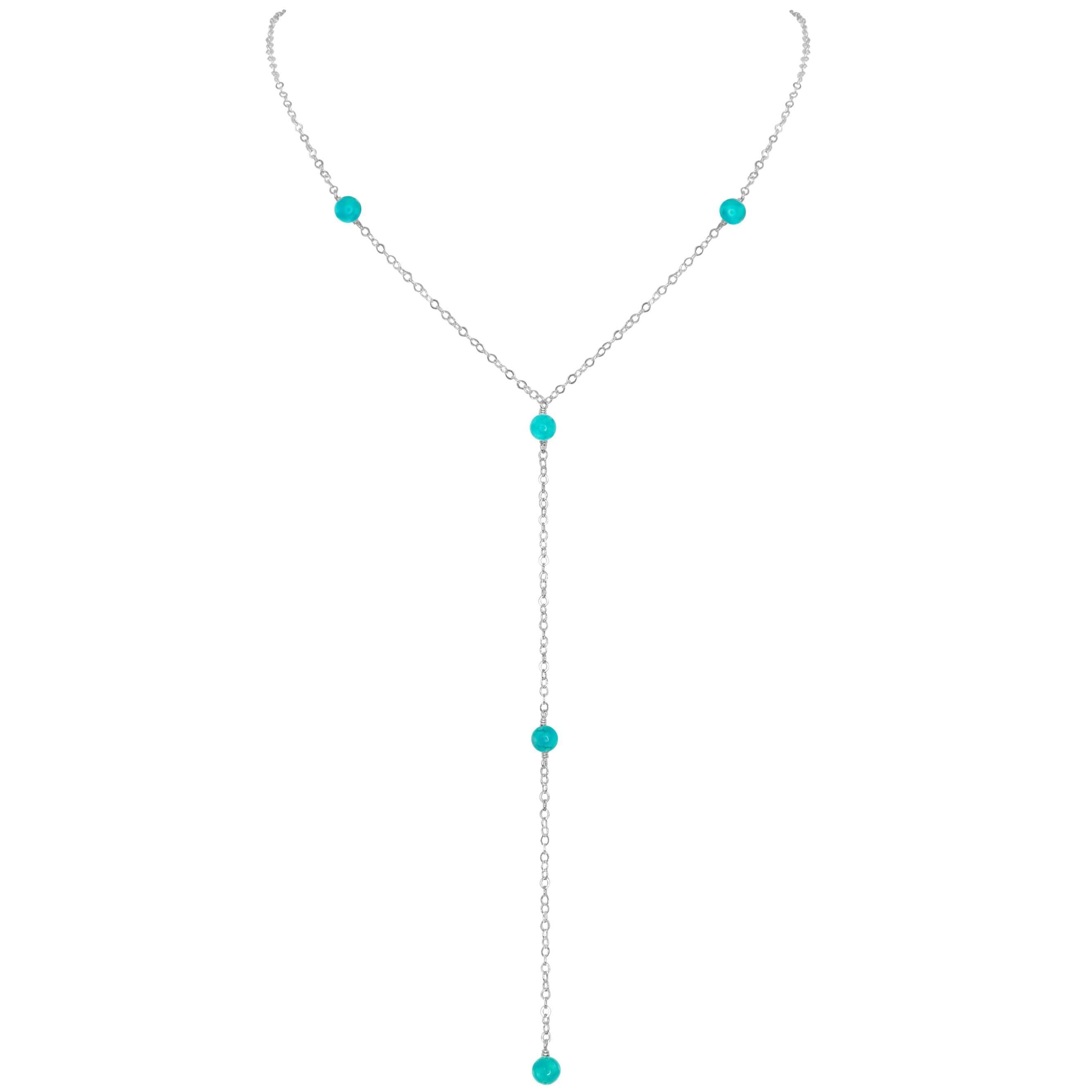 Dainty Turquoise Lariat Necklace - Dainty Turquoise Lariat Necklace - Sterling Silver - Luna Tide Handmade Crystal Jewellery