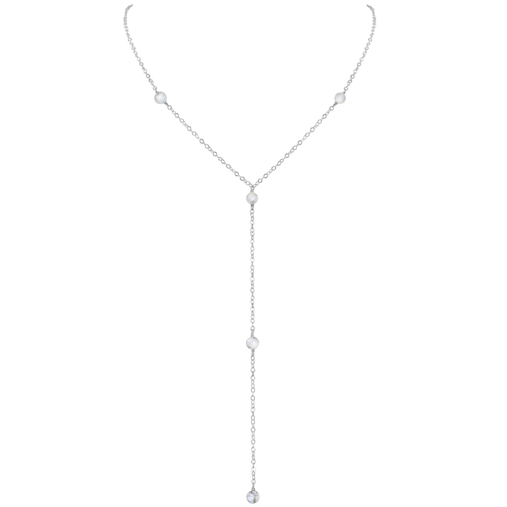 Dainty White Howlite Lariat Necklace - Dainty White Howlite Lariat Necklace - Sterling Silver - Luna Tide Handmade Crystal Jewellery