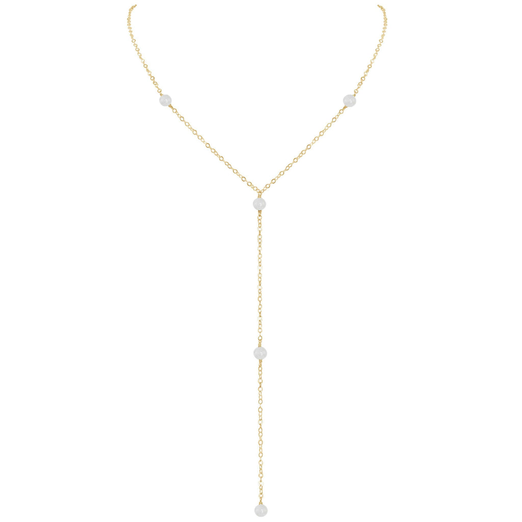 Dainty White Selenite Gemstone Lariat Necklace - Dainty White Selenite Gemstone Lariat Necklace - 14k Gold Fill - Luna Tide Handmade Crystal Jewellery