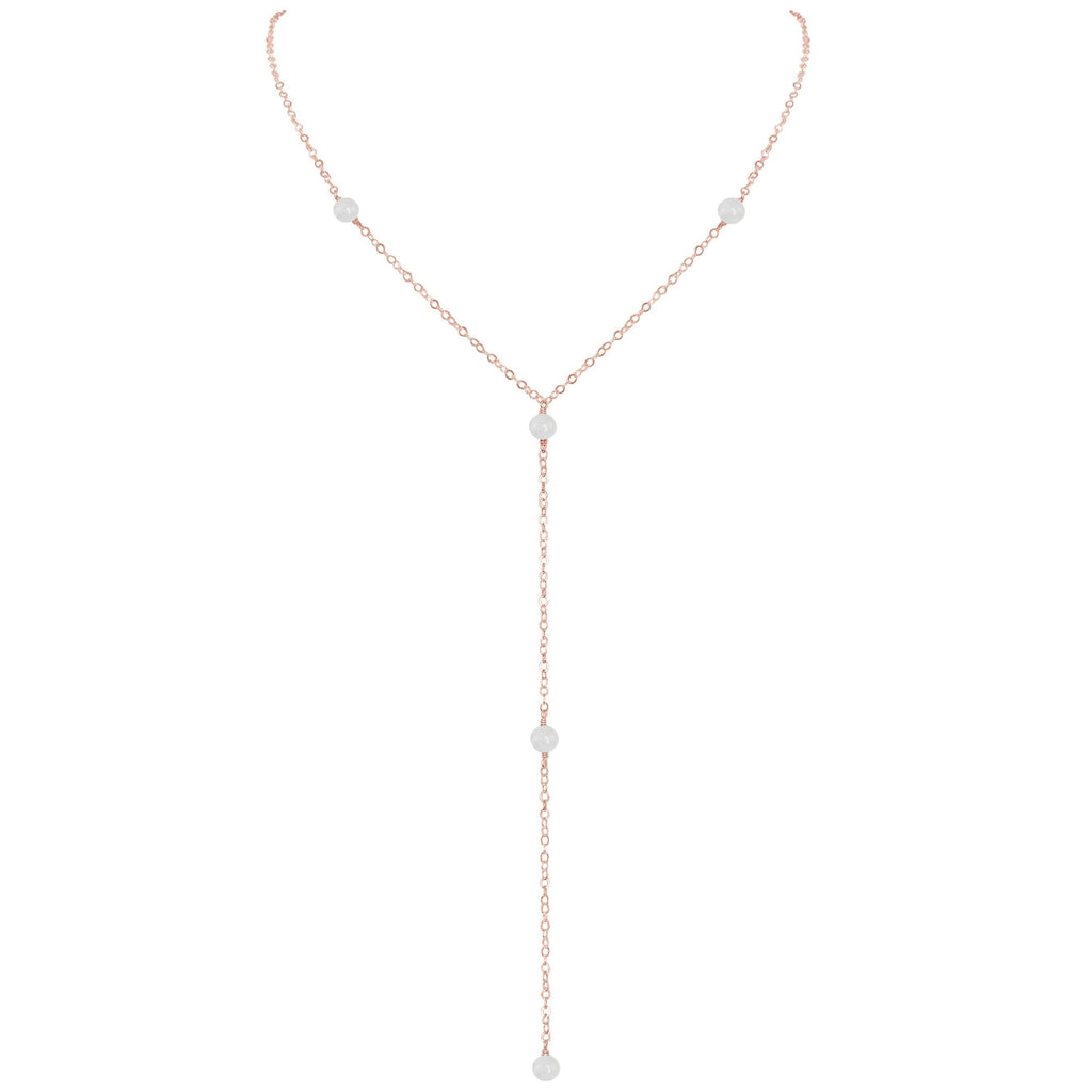 Dainty White Selenite Gemstone Lariat Necklace - Dainty White Selenite Gemstone Lariat Necklace - 14k Rose Gold Fill - Luna Tide Handmade Crystal Jewellery
