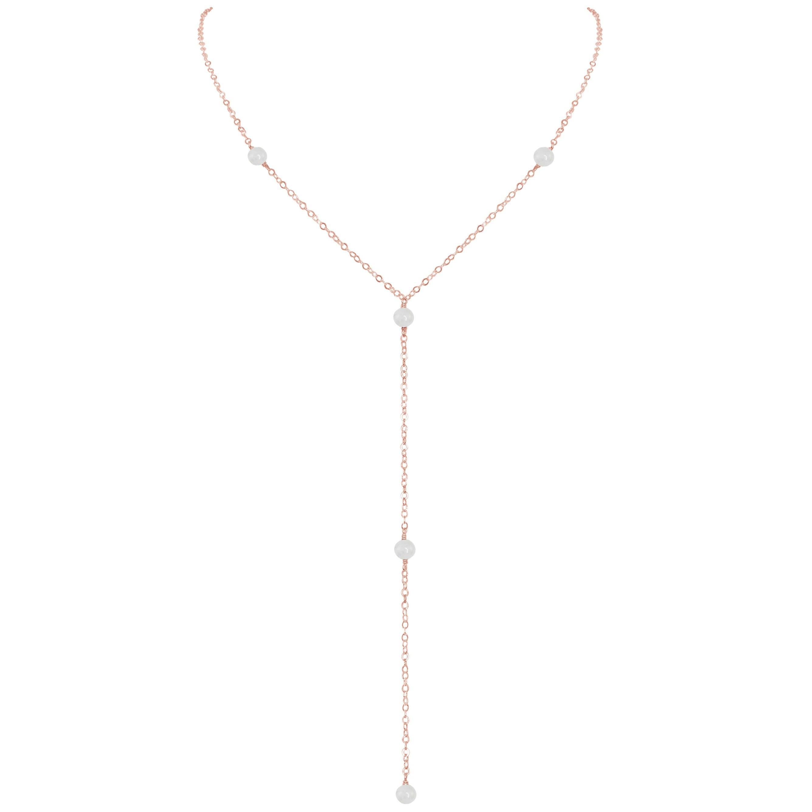 Dainty White Selenite Gemstone Lariat Necklace - Dainty White Selenite Gemstone Lariat Necklace - 14k Rose Gold Fill - Luna Tide Handmade Crystal Jewellery