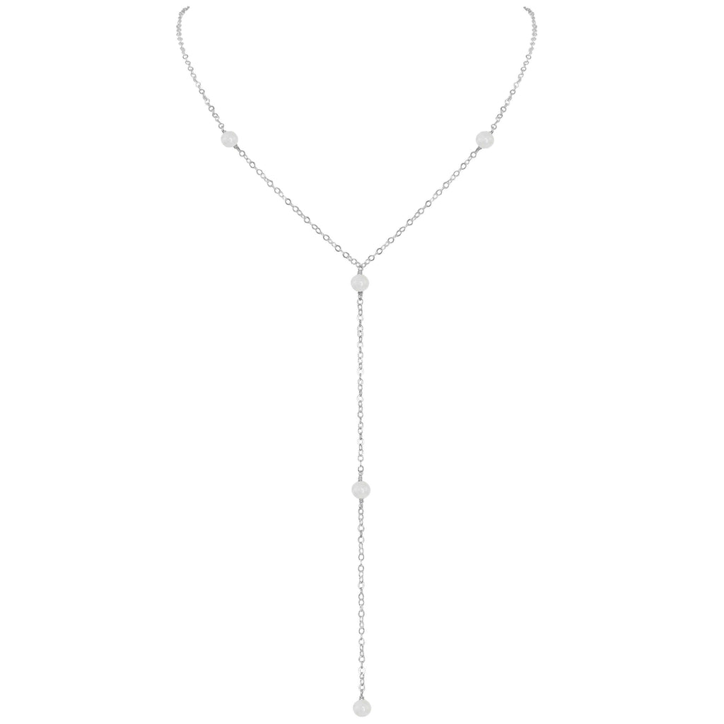 Dainty White Selenite Gemstone Lariat Necklace - Dainty White Selenite Gemstone Lariat Necklace - Sterling Silver - Luna Tide Handmade Crystal Jewellery