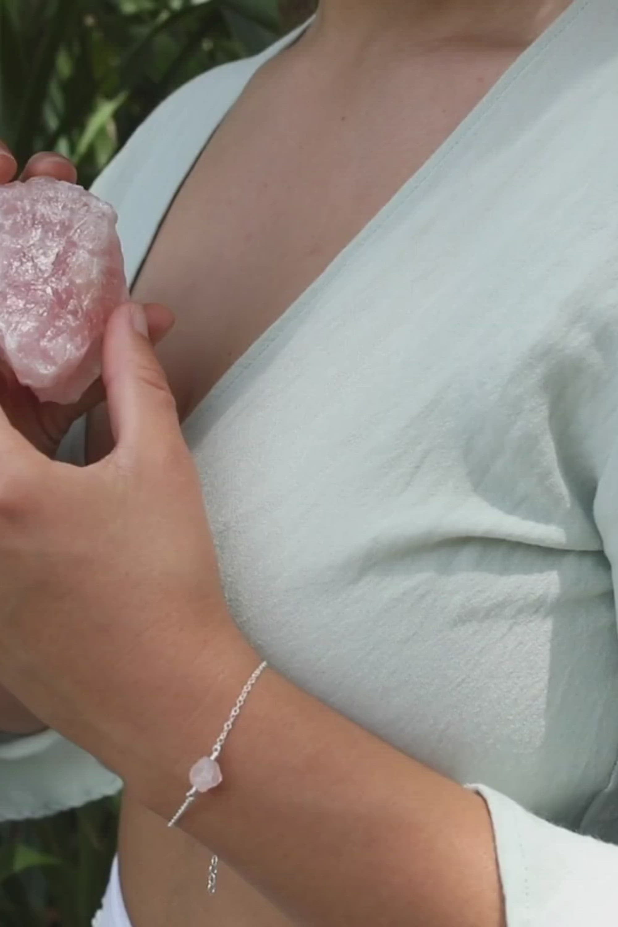 Raw Rose Quartz Crystal Nugget Bracelet