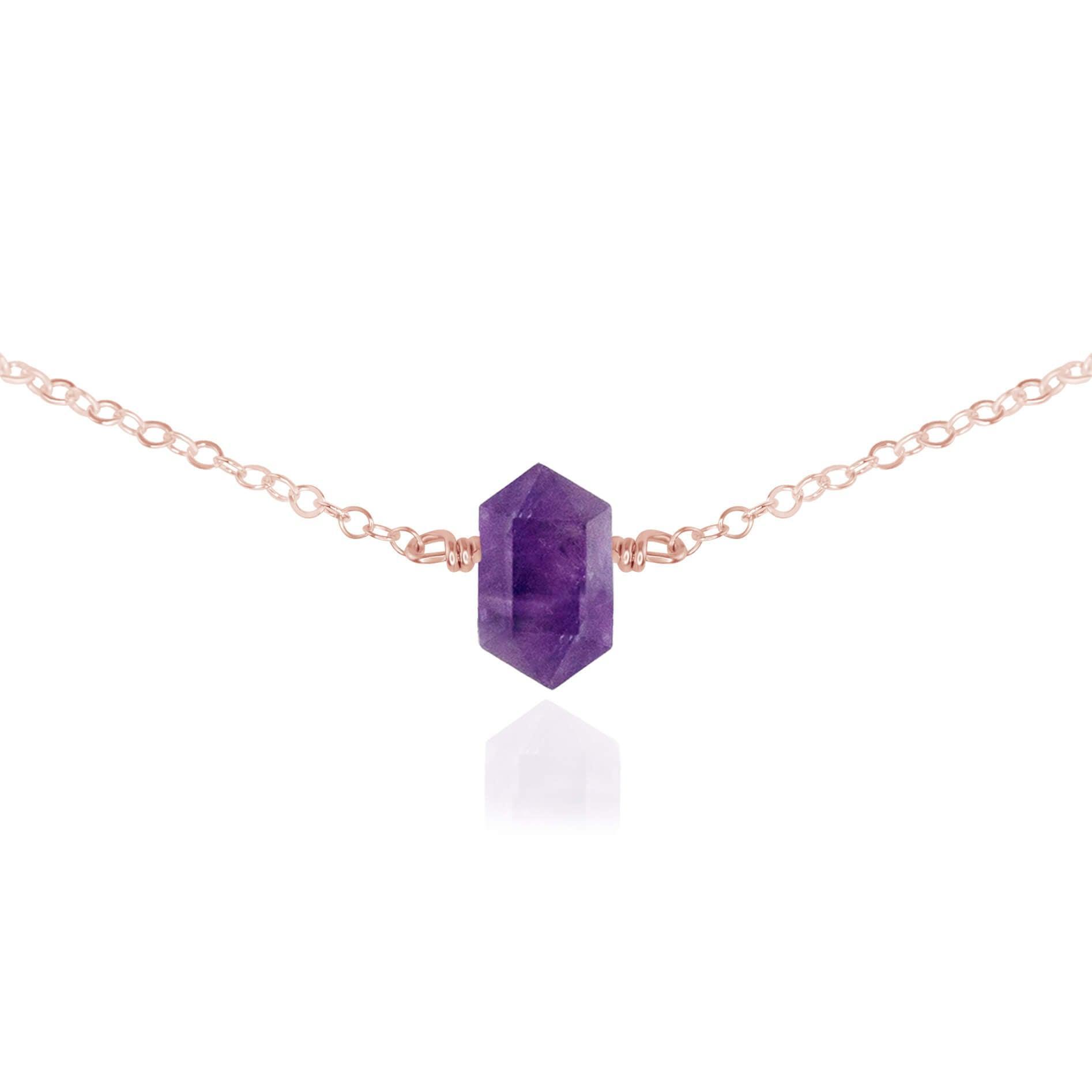 Double Terminated Amethyst Mini Crystal Point Choker Necklace - Double Terminated Amethyst Mini Crystal Point Choker Necklace - 14k Rose Gold Fill - Luna Tide Handmade Crystal Jewellery