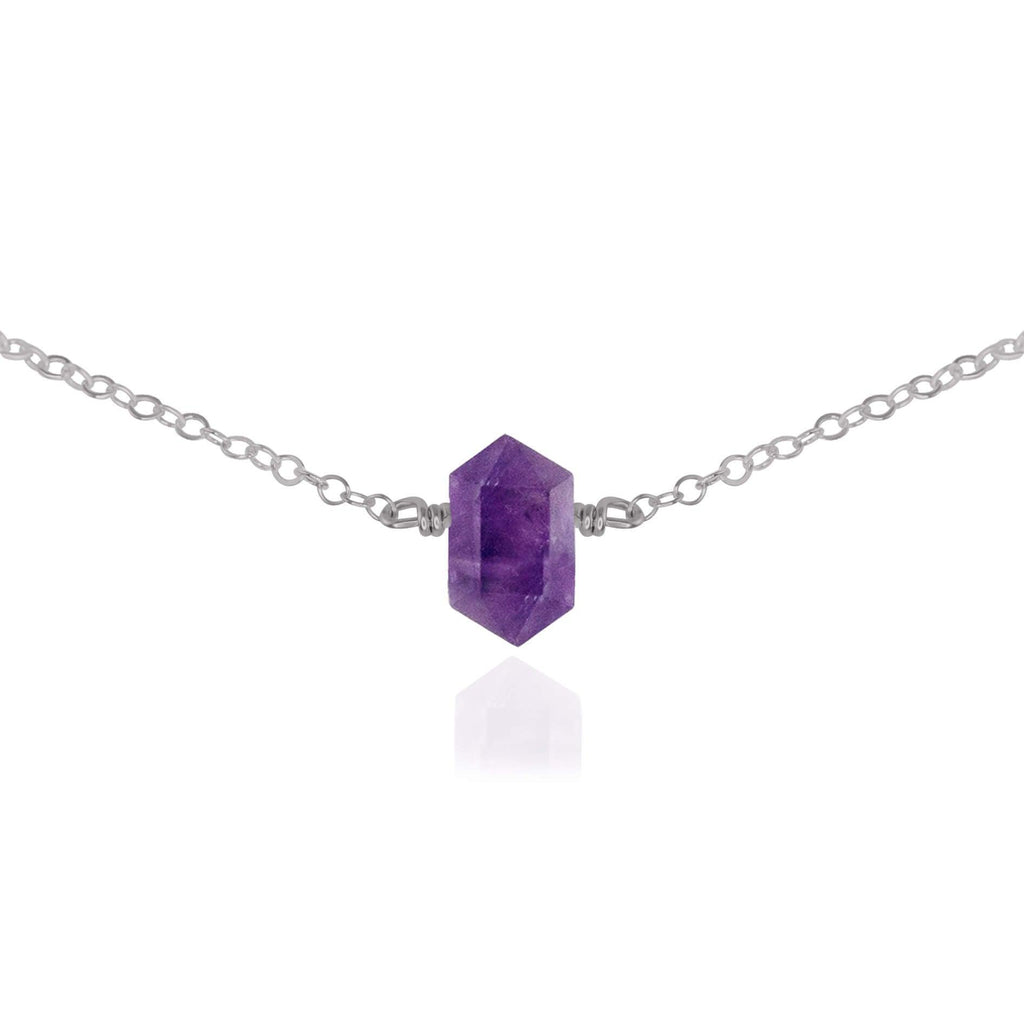 Double Terminated Amethyst Mini Crystal Point Choker Necklace - Double Terminated Amethyst Mini Crystal Point Choker Necklace - Stainless Steel - Luna Tide Handmade Crystal Jewellery