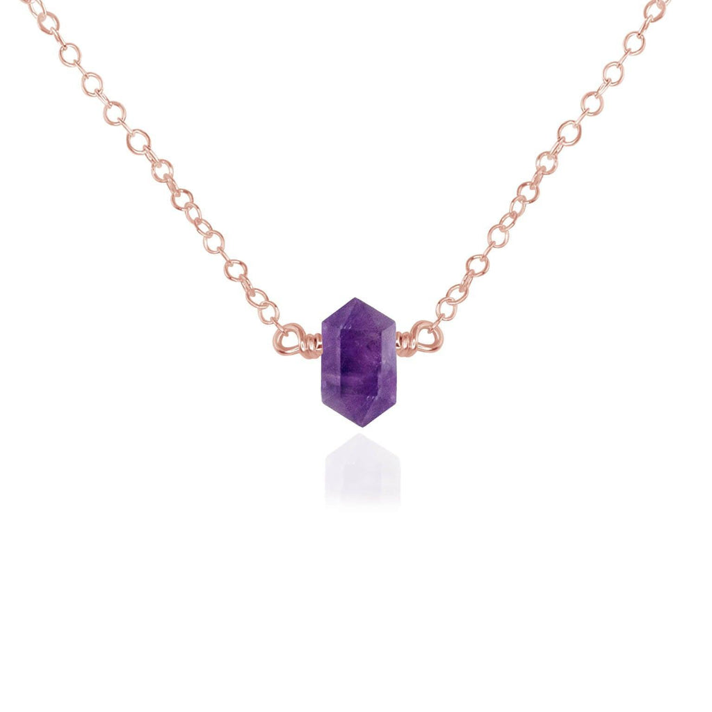 Double Terminated Amethyst Mini Crystal Point Necklace - Double Terminated Amethyst Mini Crystal Point Necklace - 14k Rose Gold Fill - Luna Tide Handmade Crystal Jewellery