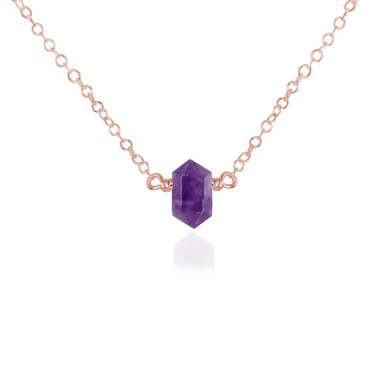 Double Terminated Amethyst Mini Crystal Point Necklace - Double Terminated Amethyst Mini Crystal Point Necklace - 14k Rose Gold Fill - Luna Tide Handmade Crystal Jewellery